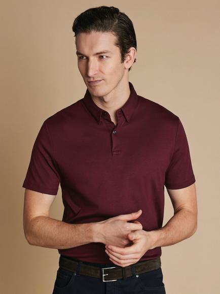 Charles Tyrwhitt Smart Jersey Short Sleeve Polo, Wine Red