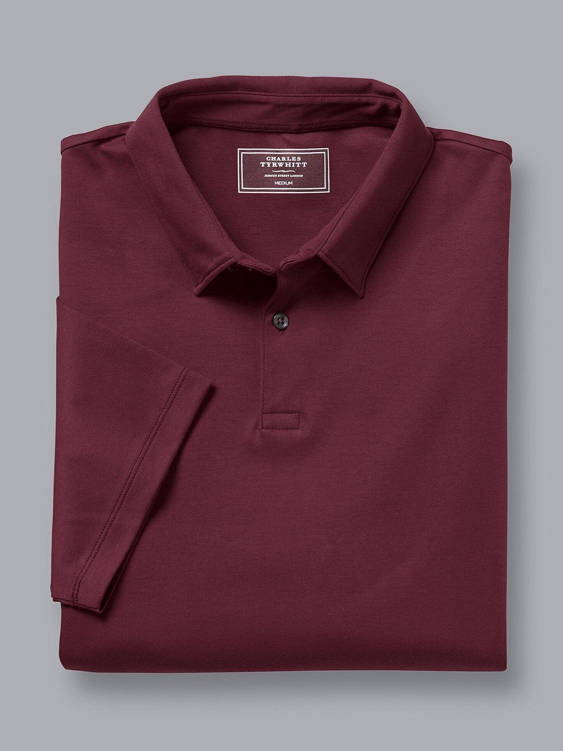 Product image 2 of 4, which shows Charles Tyrwhitt Smart Jersey Short Sleeve Polo, Wine Red, XS