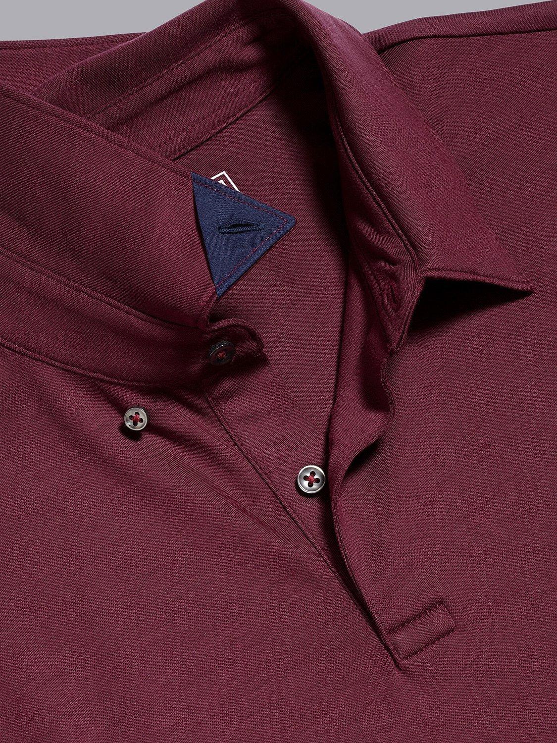 Product image 3 of 4, which shows Charles Tyrwhitt Smart Jersey Short Sleeve Polo, Wine Red, XS
