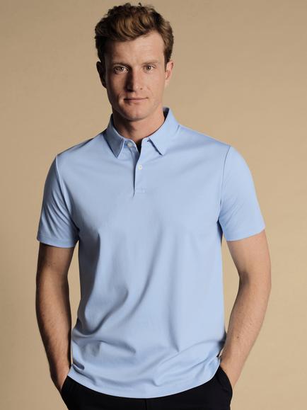 Charles Tyrwhitt Smart Jersey Short Sleeve Polo Shirt, Sky Blue, Sky Blue