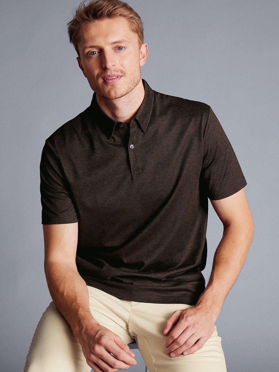 Charles Tyrwhitt Birdseye Stripe Jacquard Polo Shirt, Chocolate Brown