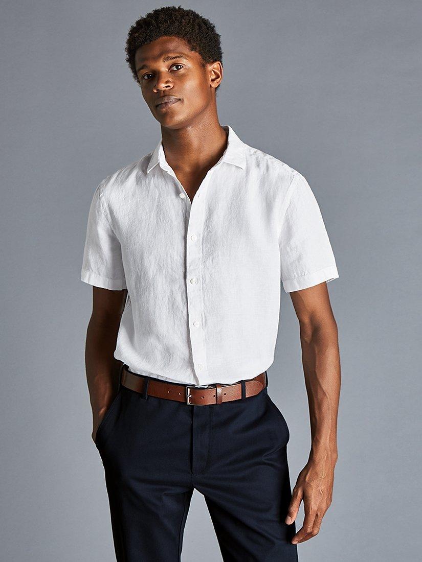 Product image 2 of 4, which shows Charles Tyrwhitt Short Sleeve Pure Linen Shirt, White, S