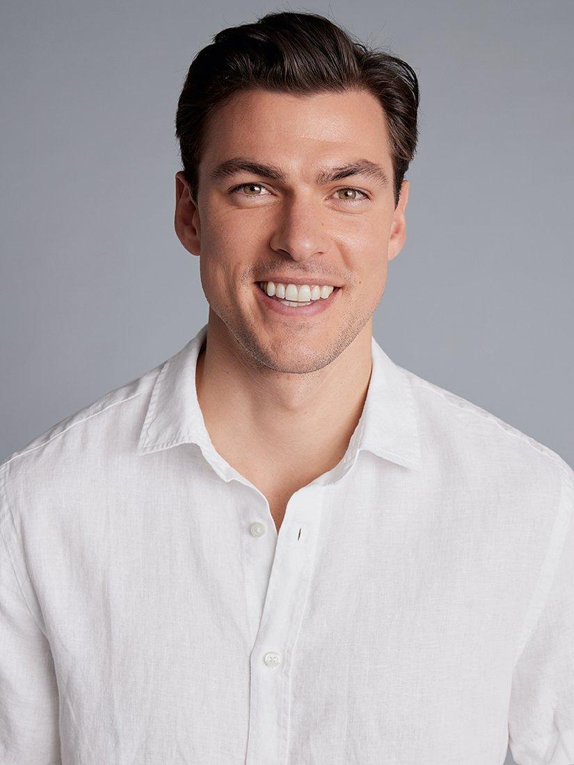 Product image 3 of 4, which shows Charles Tyrwhitt Short Sleeve Pure Linen Shirt, White, S