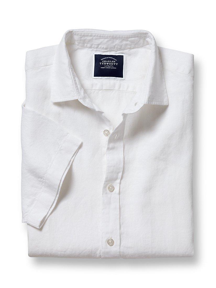 Charles Tyrwhitt Short Sleeve Pure Linen Shirt, White, S