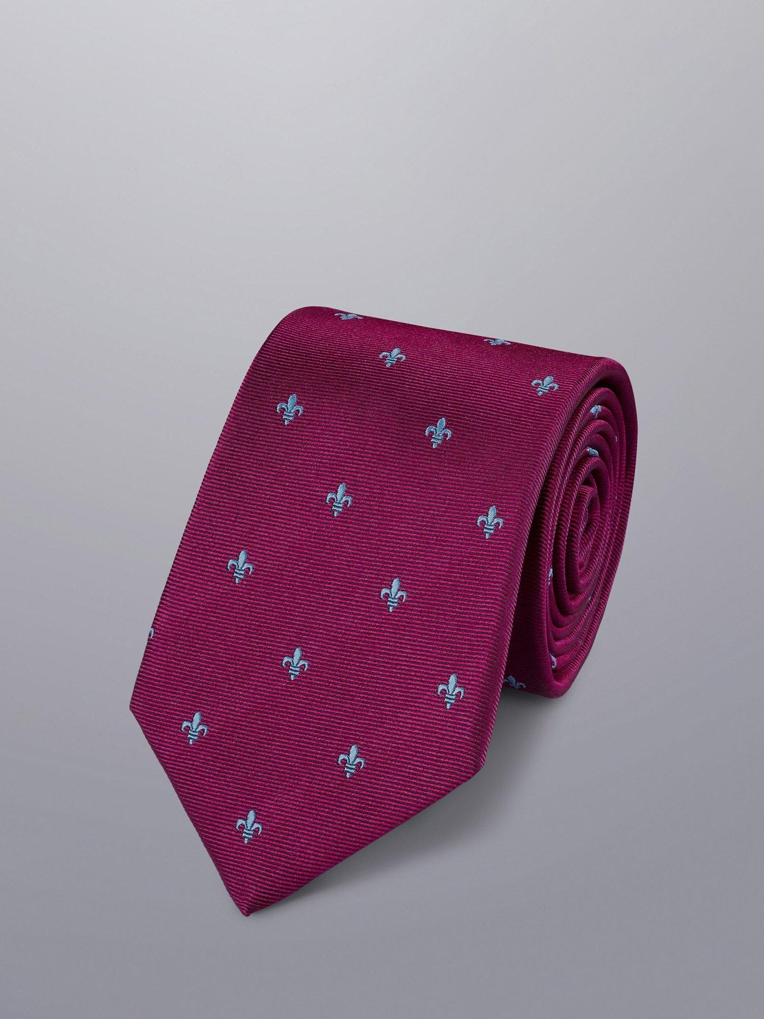 Product image 1 of 2, which shows Charles Tyrwhitt Fleur-de-Lys Silk Tie, Blackberry, One Size