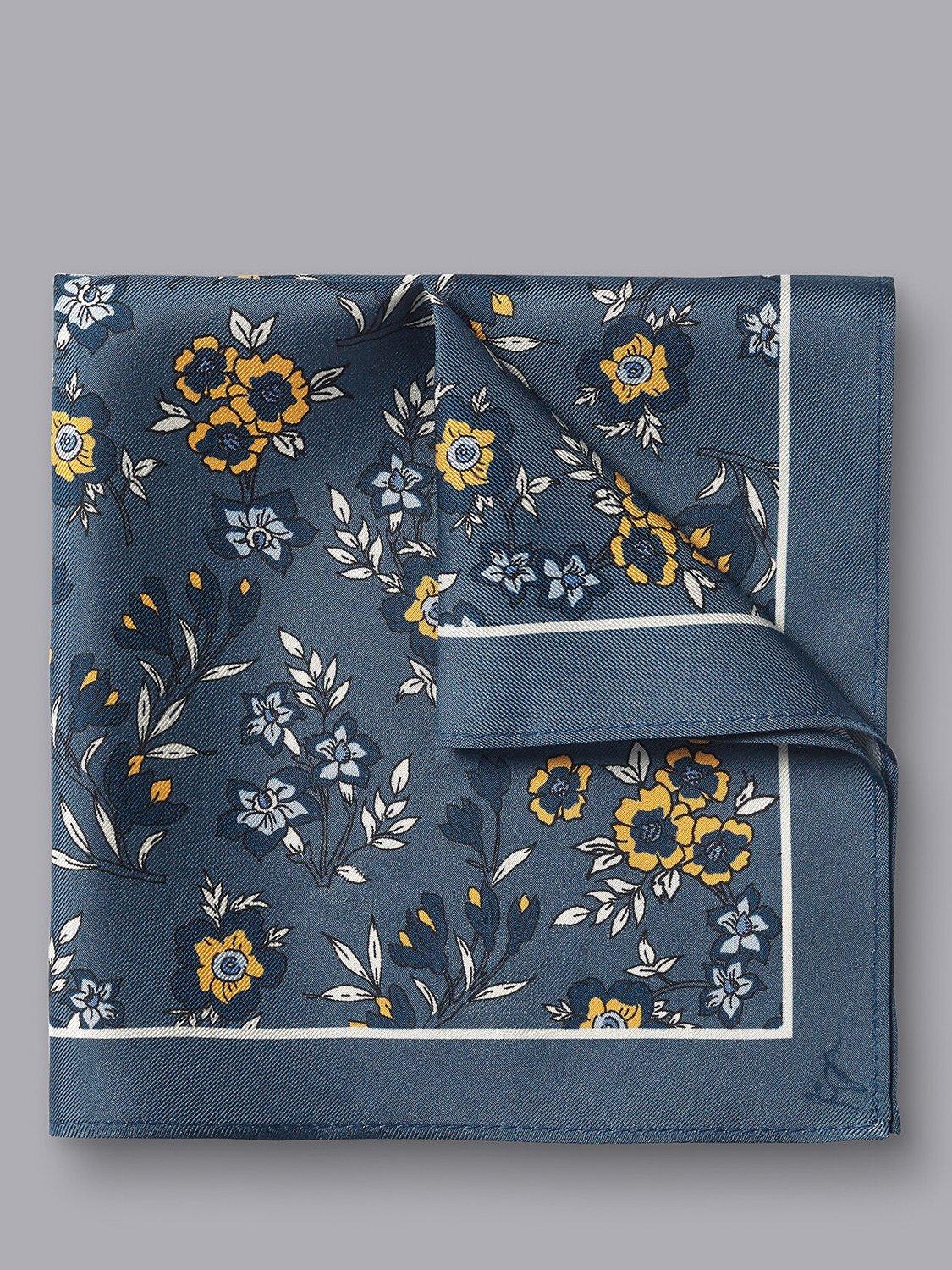 Charles Tyrwhitt Floral Print Silk Pocket Square, Steel Blue