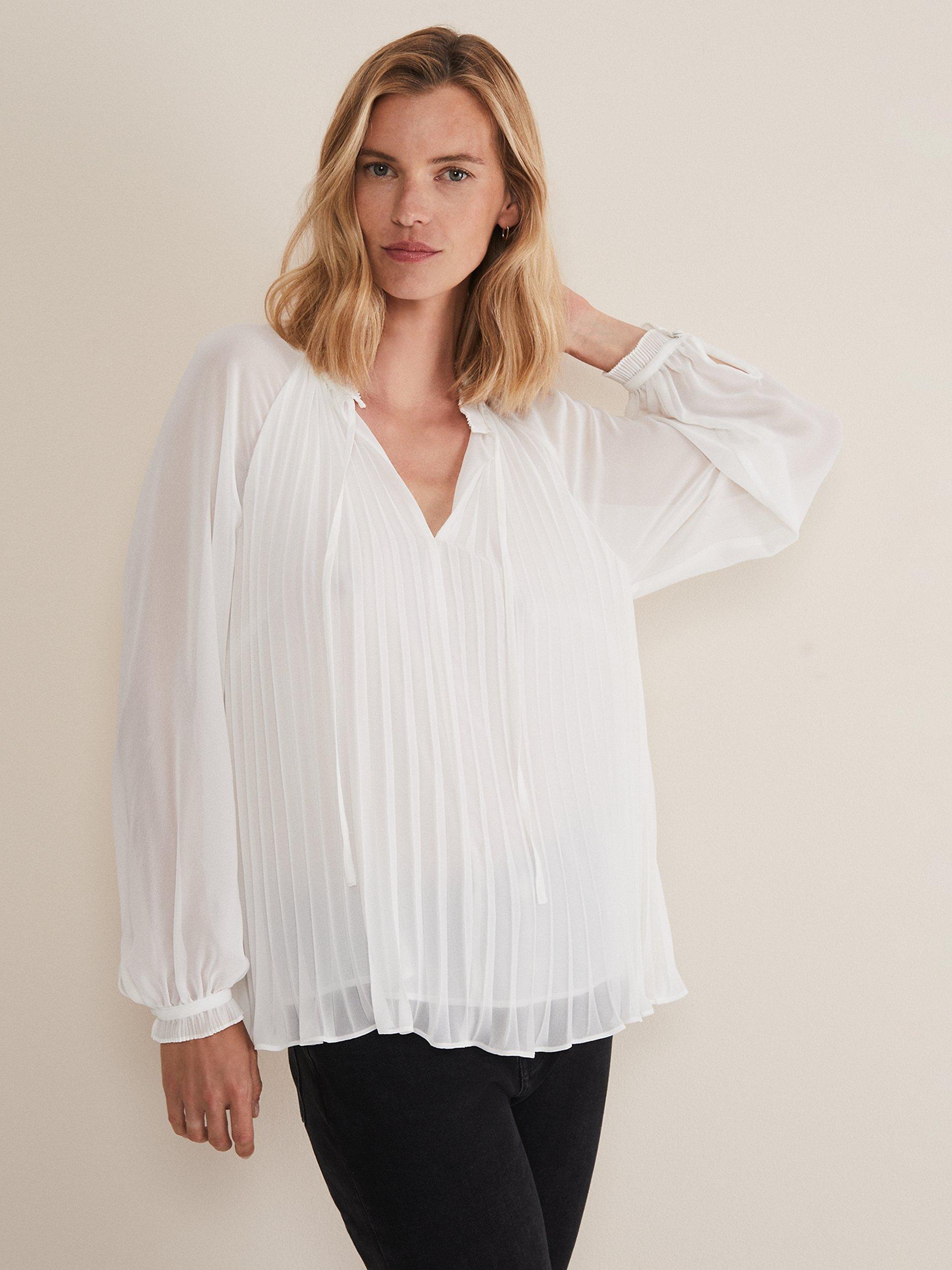 Phase Eight Prairie Pleated Blouse, Ivory
