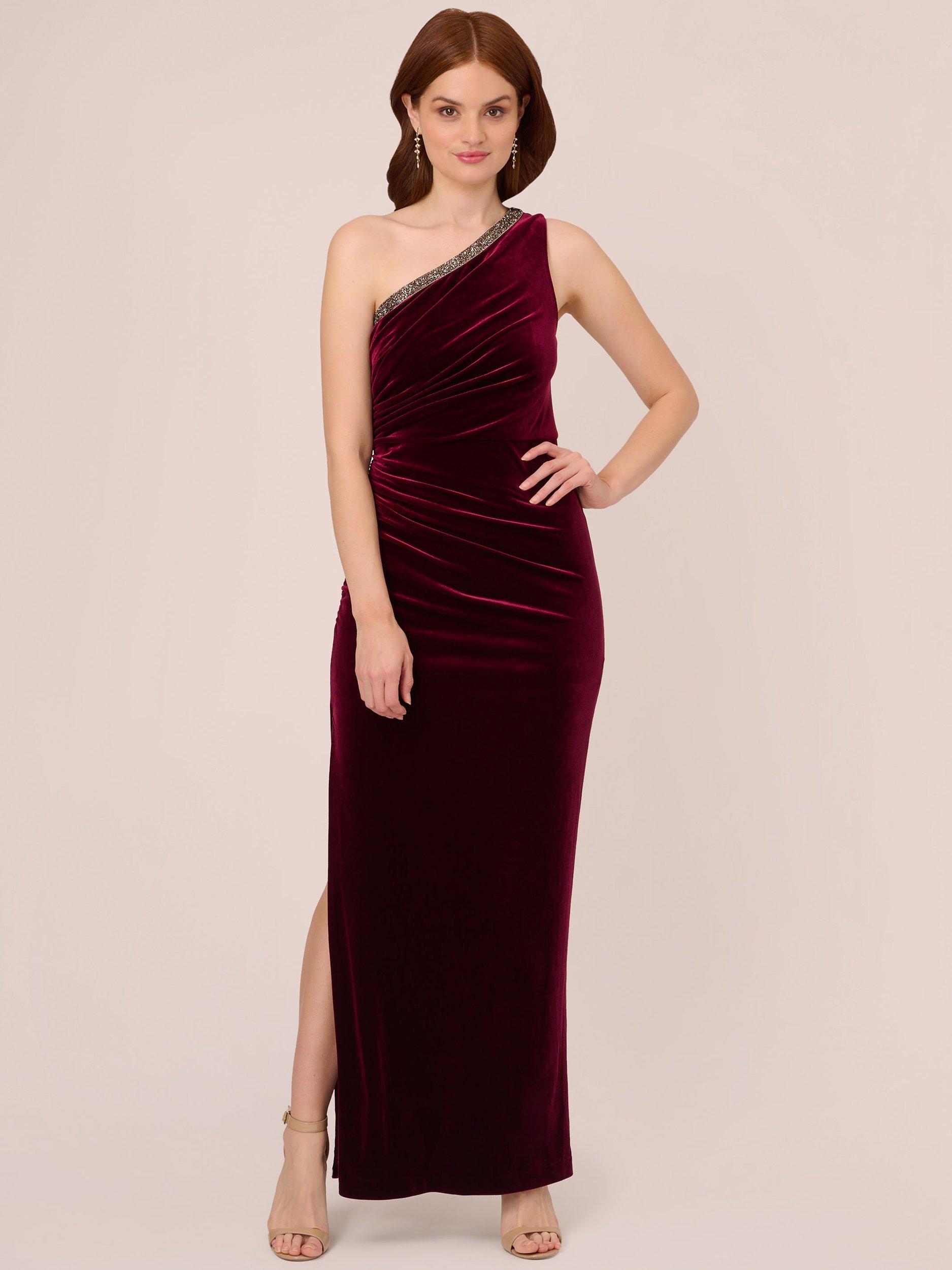 Adrianna Papell Velvet One Shoulder Maxi Dress, Burgundy
