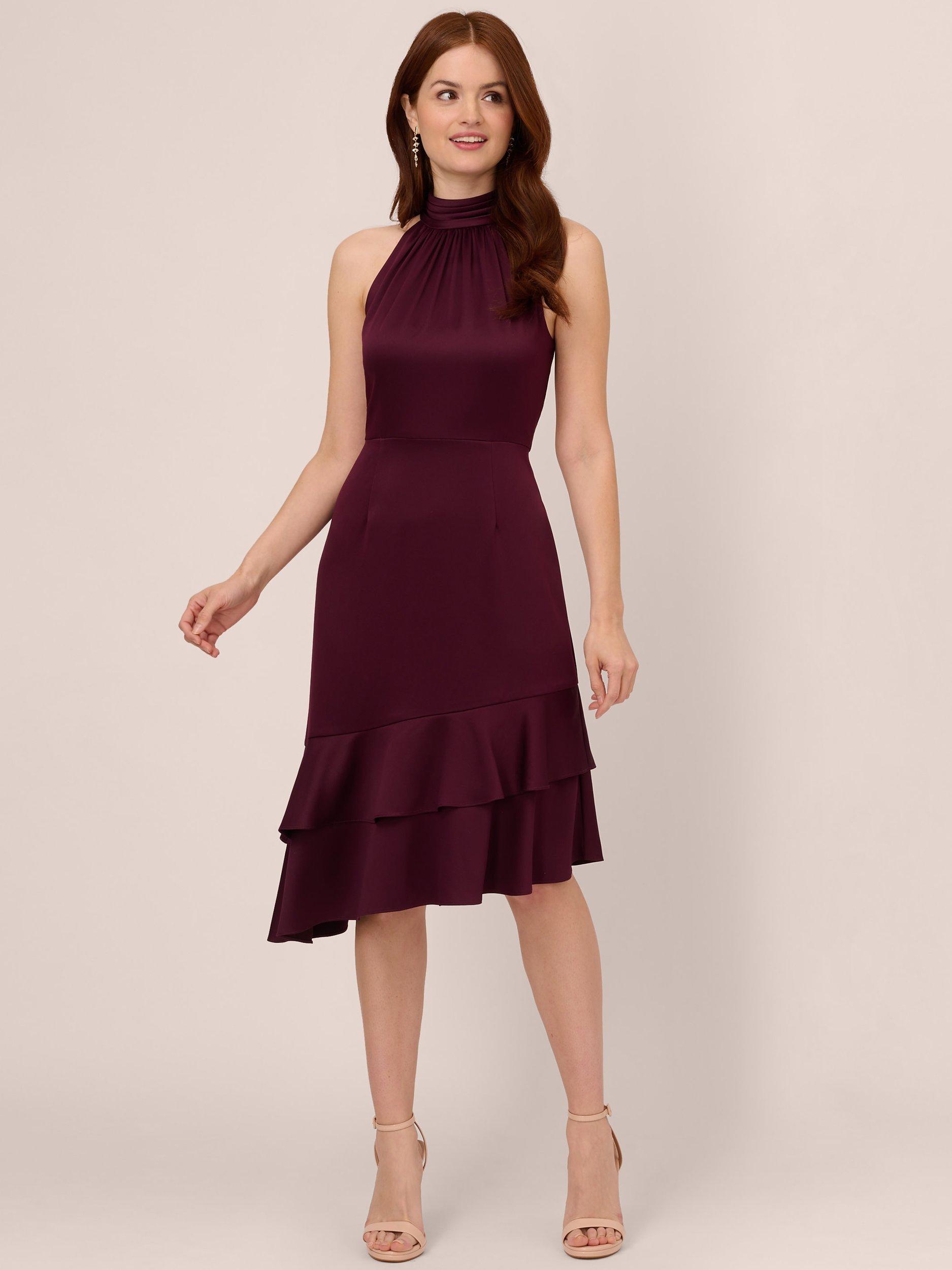 Adrianna Papell Satin Crepe Halterneck Dress Bordeaux Glow