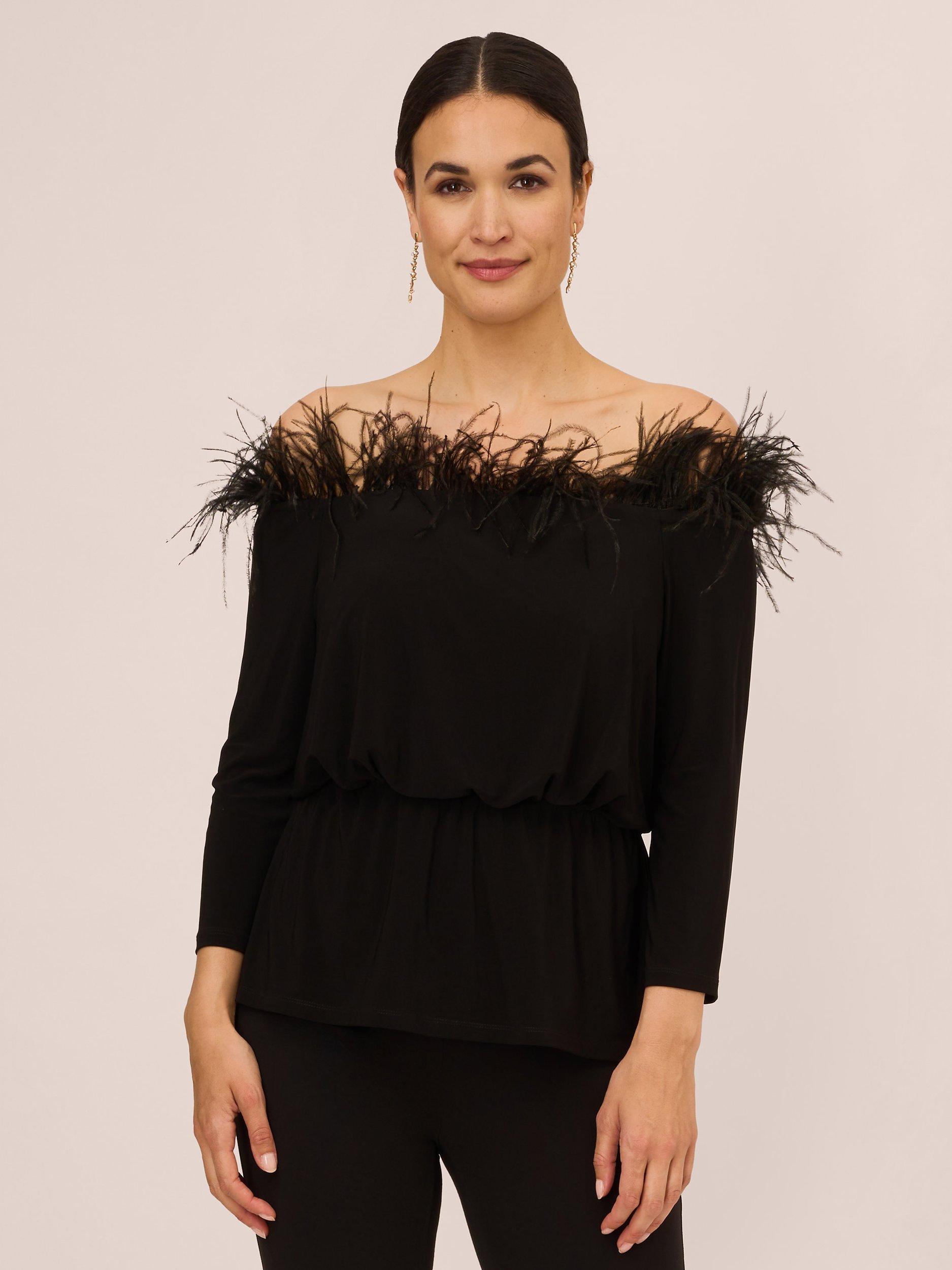 Adrianna Papell Feather Jersey Top, Black