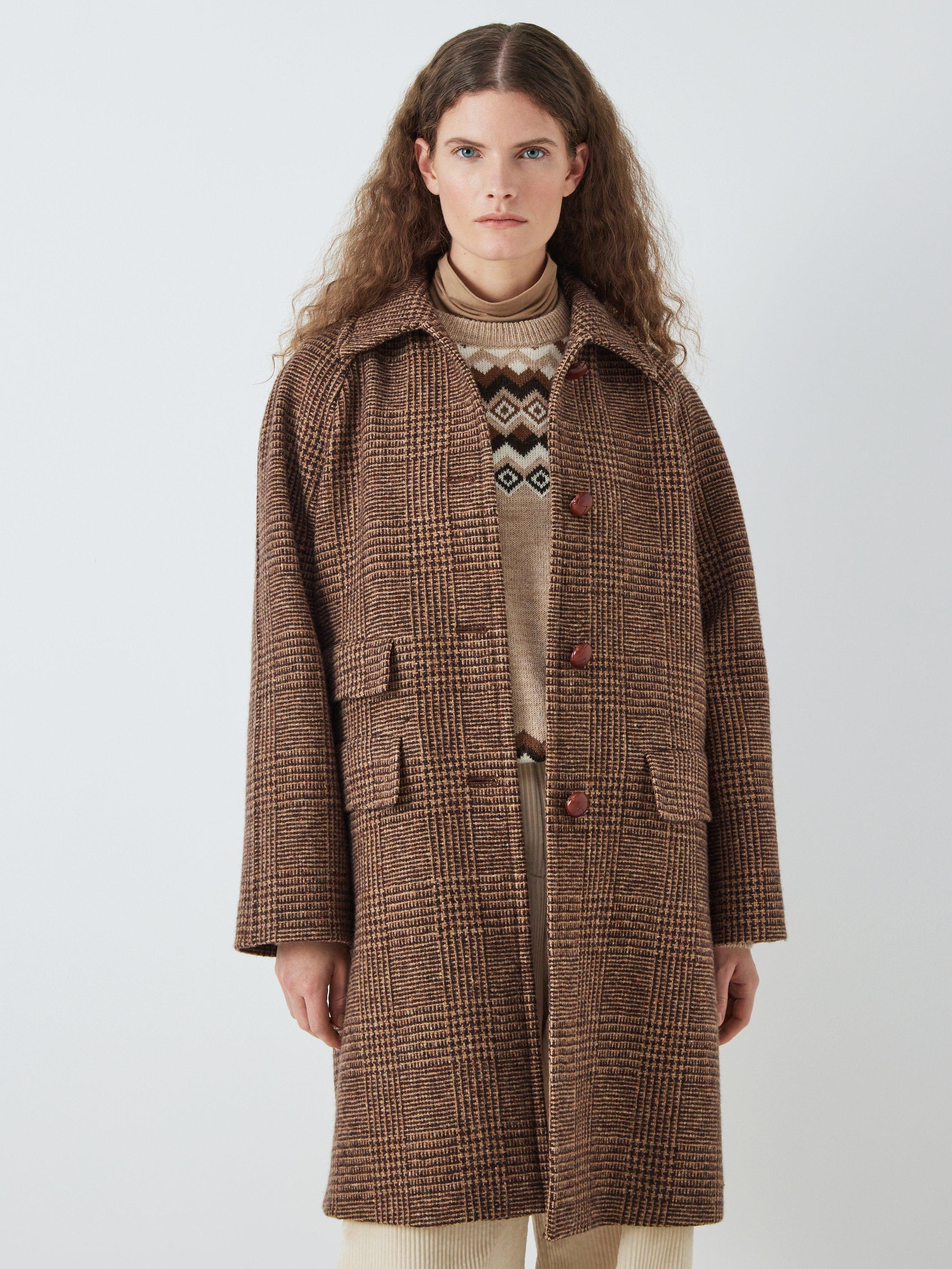 Weekend MaxMara Pitone Check Wool Blend Coat, Hazelnut Brown