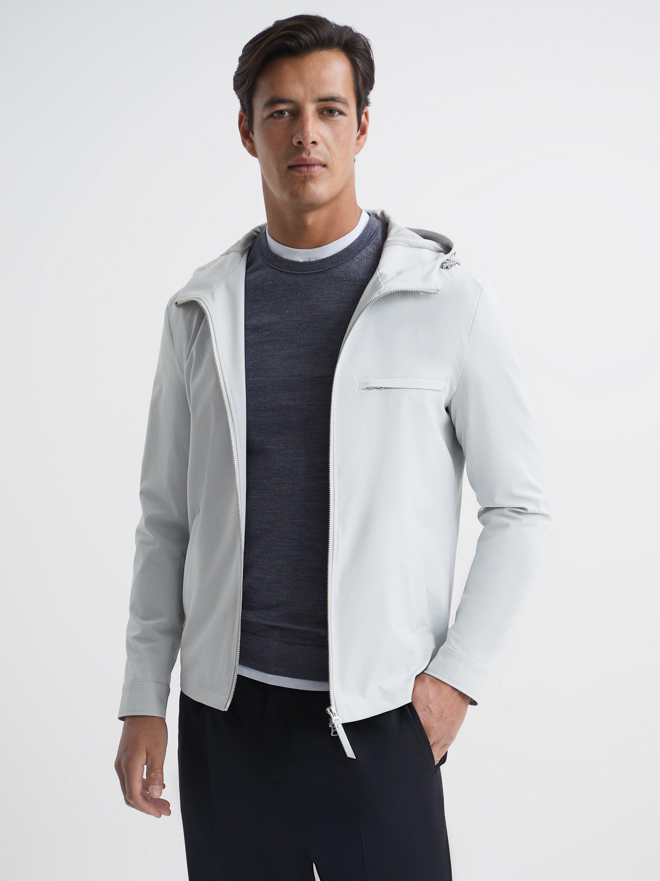 Reiss Zuroke Zip Hooded Jacket, Ice Grey
