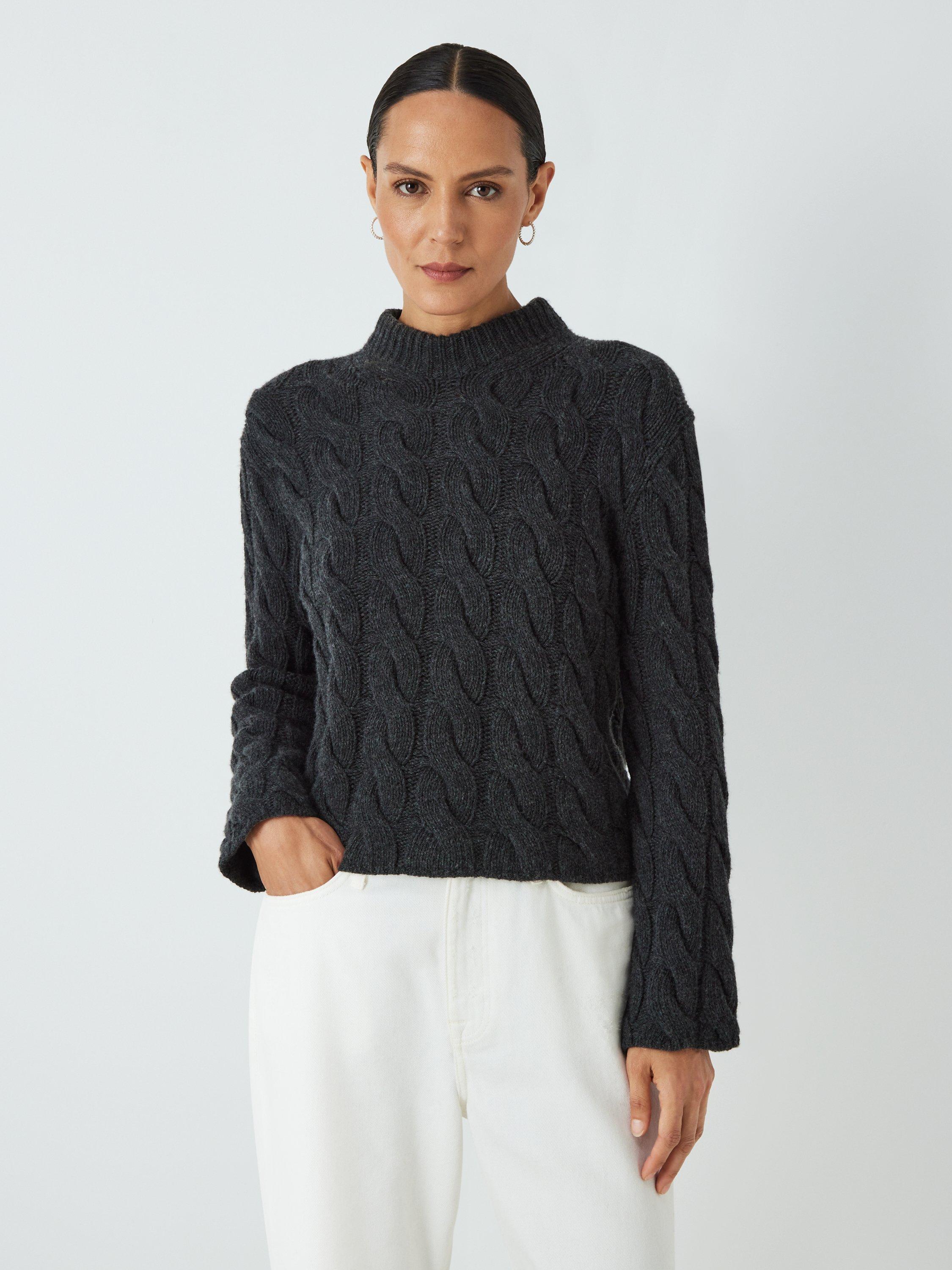 Theory Mock Neck Cable Felted Jumper, Charcoal