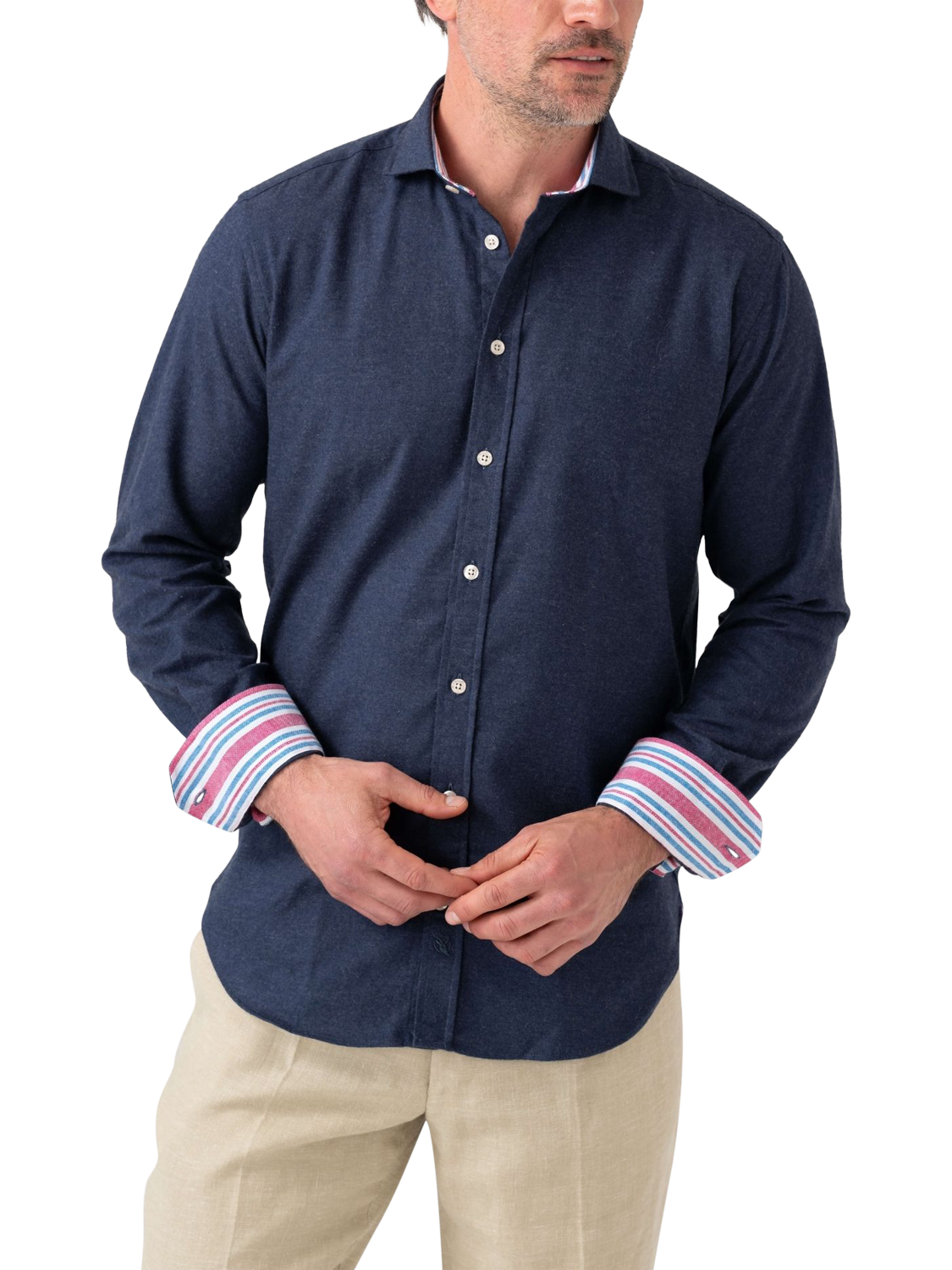 Product image 1 of 8, which shows KOY Luxury Cotton Cashmere Blend Shirt, Navy, S