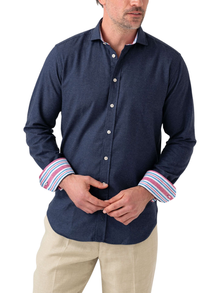 KOY Luxury Cotton Cashmere Blend Shirt, Navy