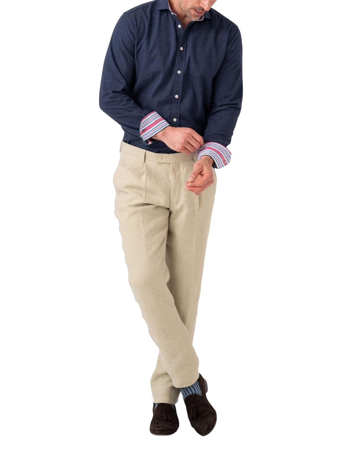 Product image 3 of 8, which shows KOY Luxury Cotton Cashmere Blend Shirt, Navy, S