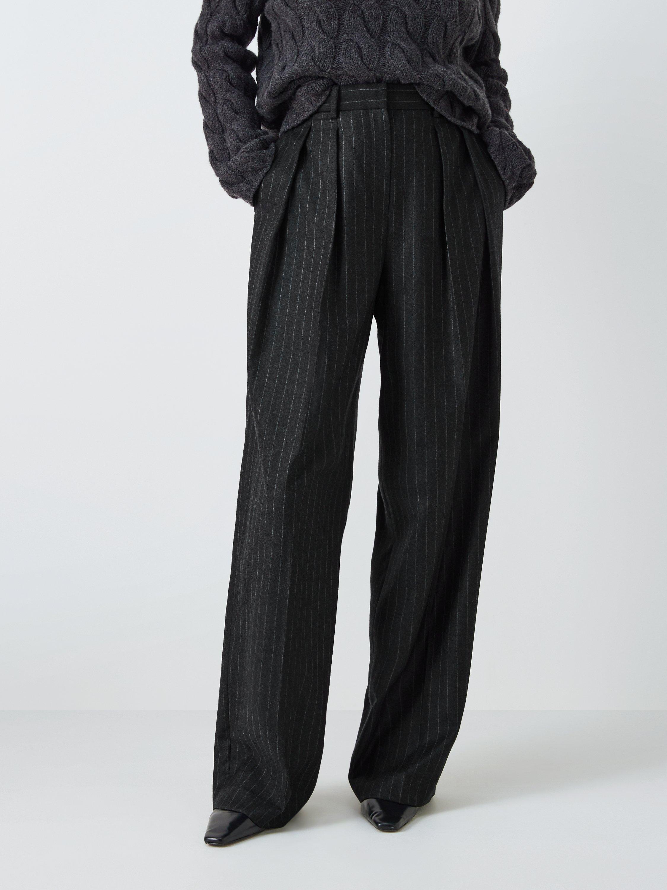 Theory Double Pleat Wool Trousers, Charcoal Melange