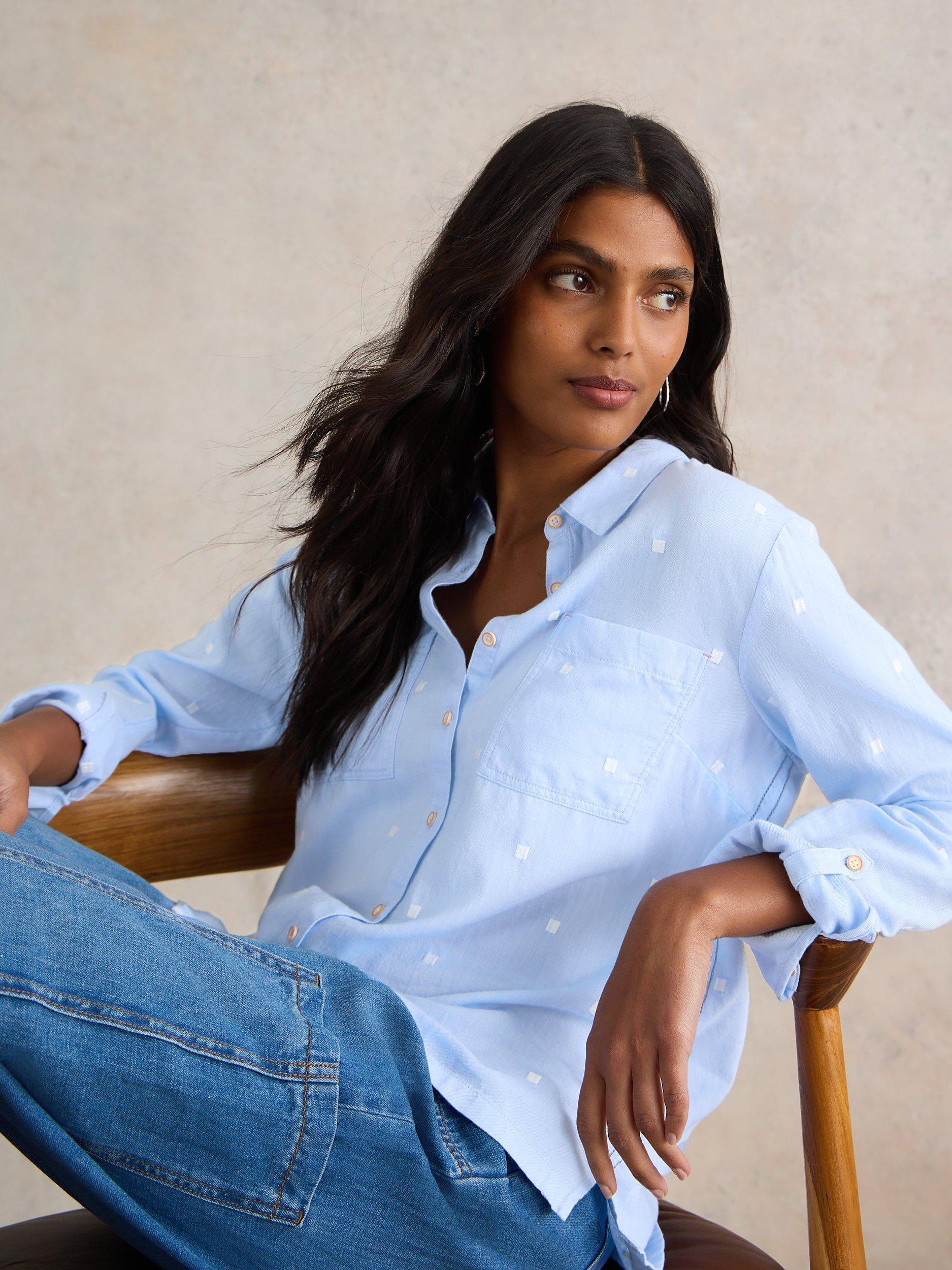 Product image 1 of 3, which shows White Stuff Sophie Organic Cotton Shirt, Blue, 6