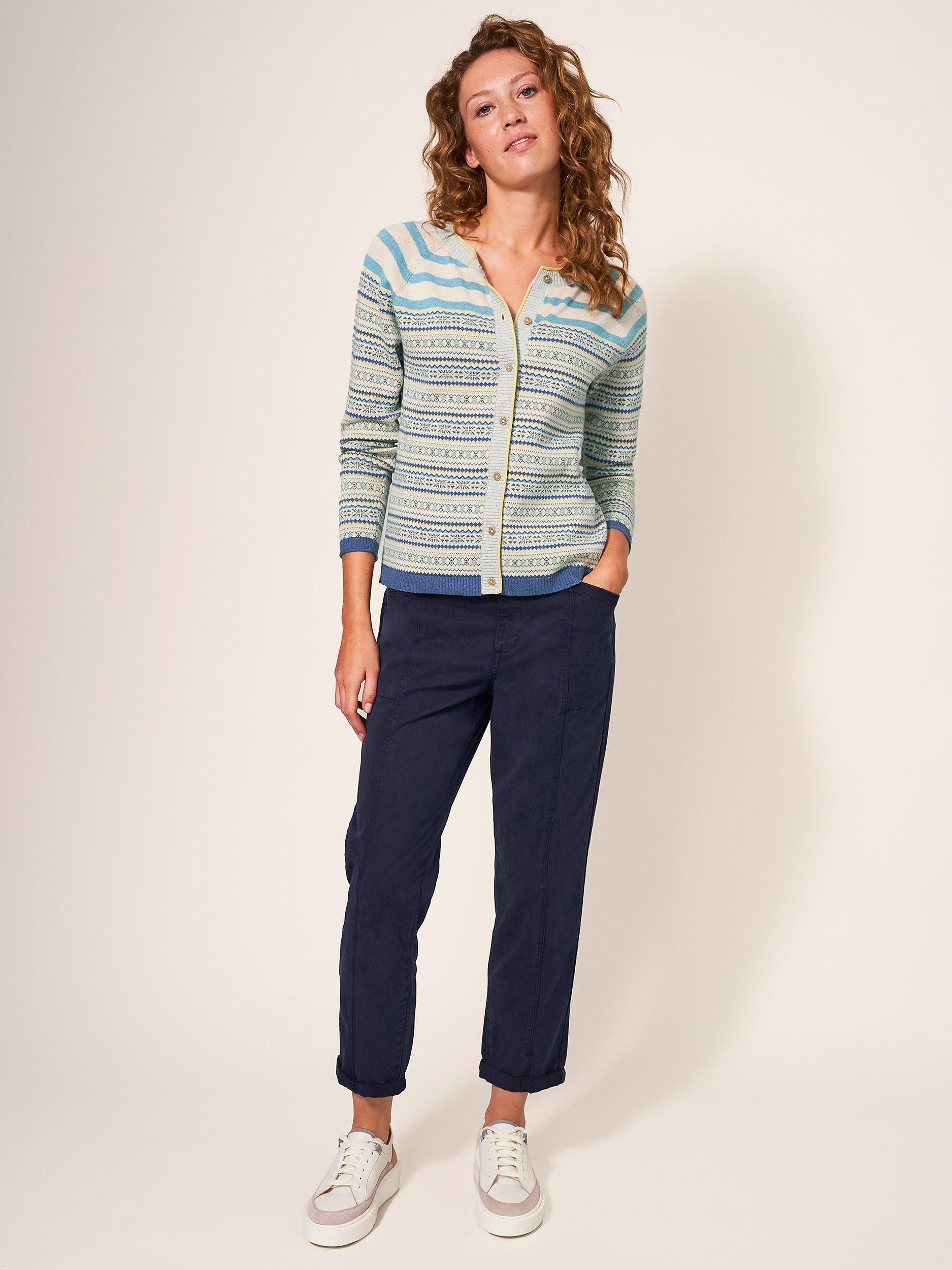 White Stuff Lulu Stripe Organic Cotton Cardigan, Teal/Multi
