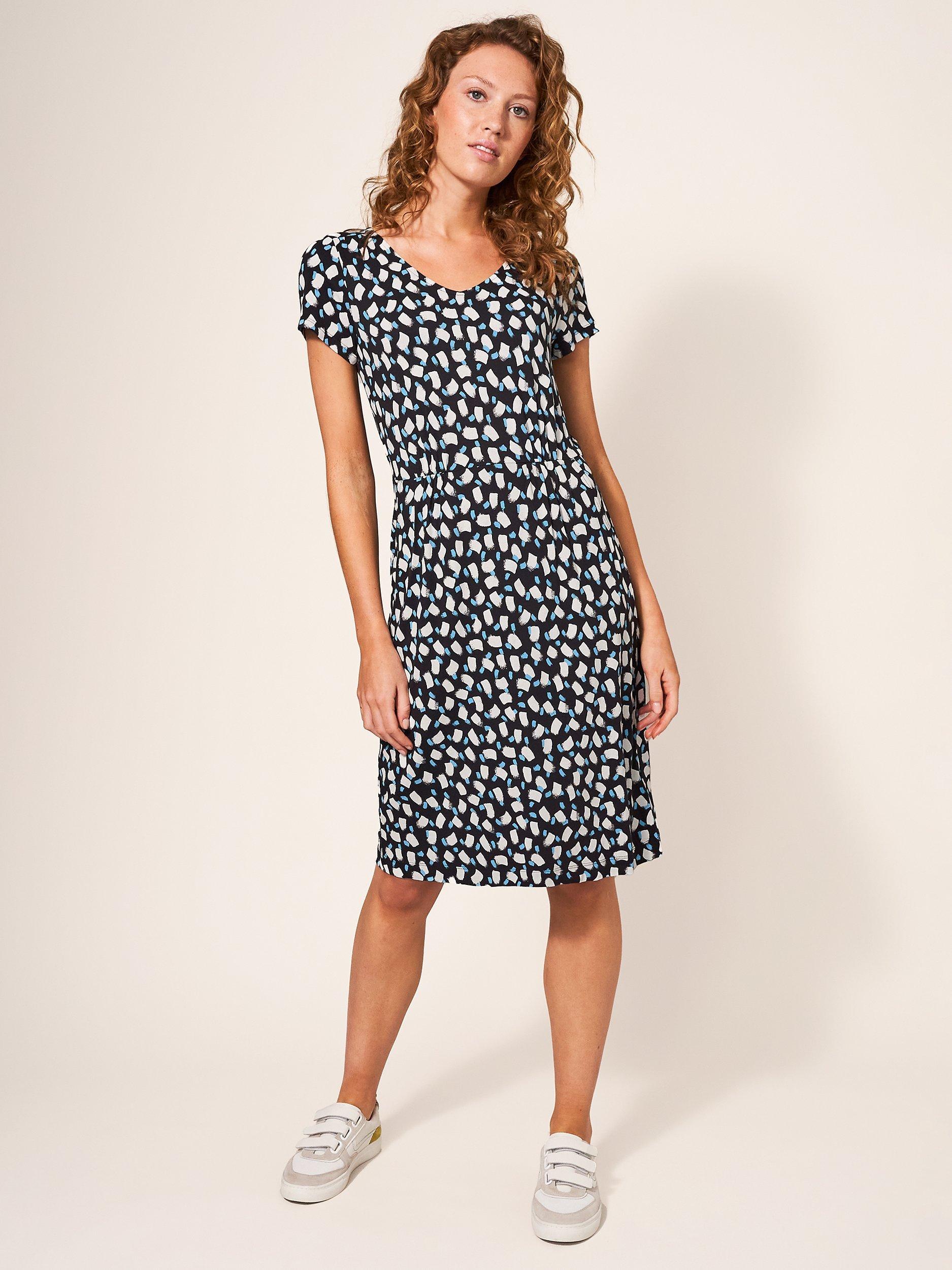 White Stuff Tallie Abstract Print Jersey Dress, Black/Multi