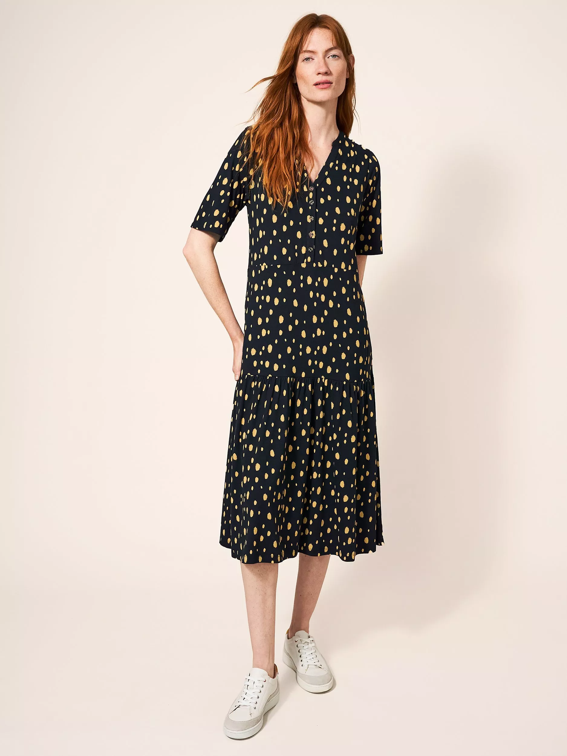 White Stuff Sabina Jersey Dress Black Yellow