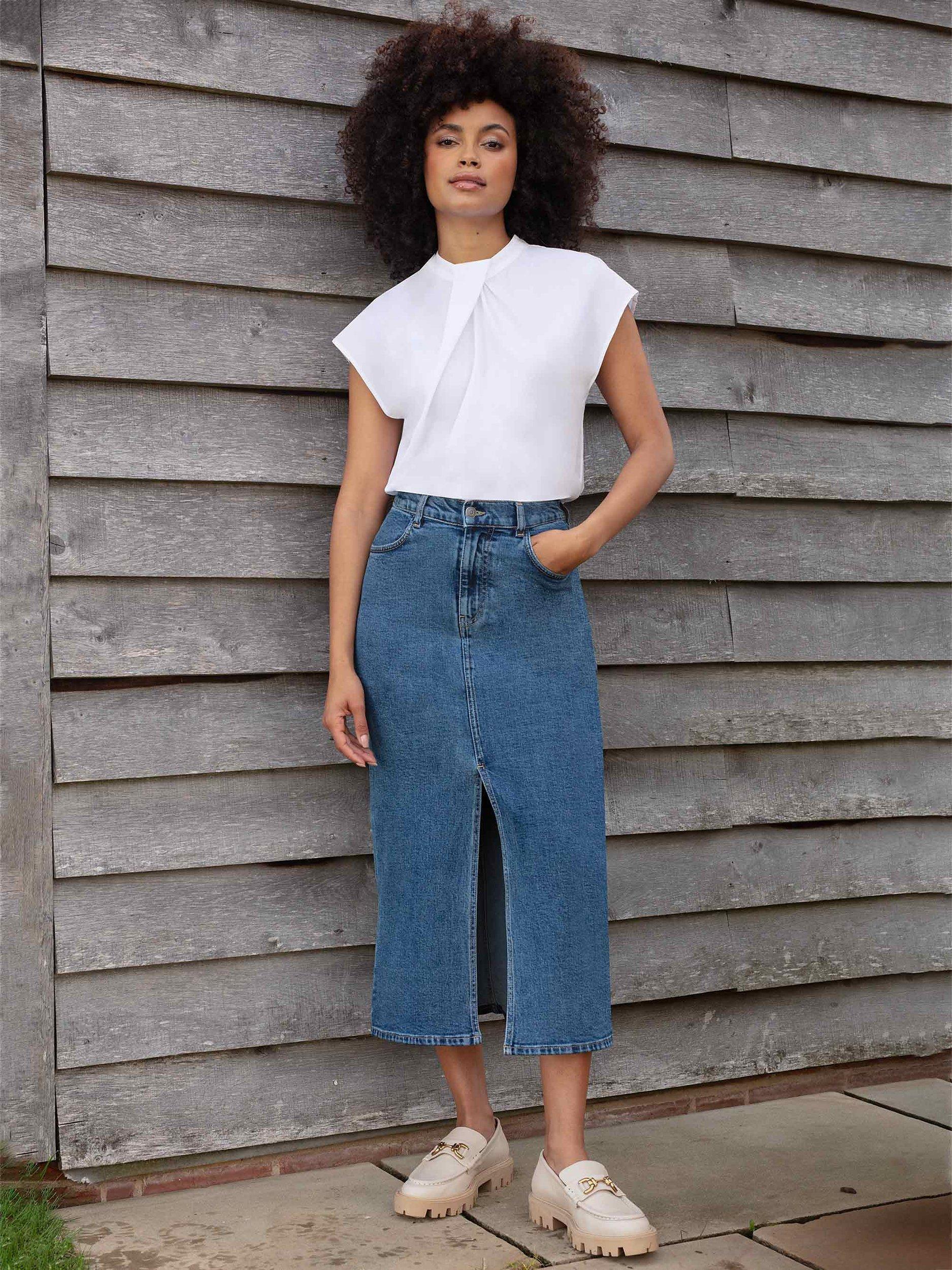 Denim midi skirt 50 best sale