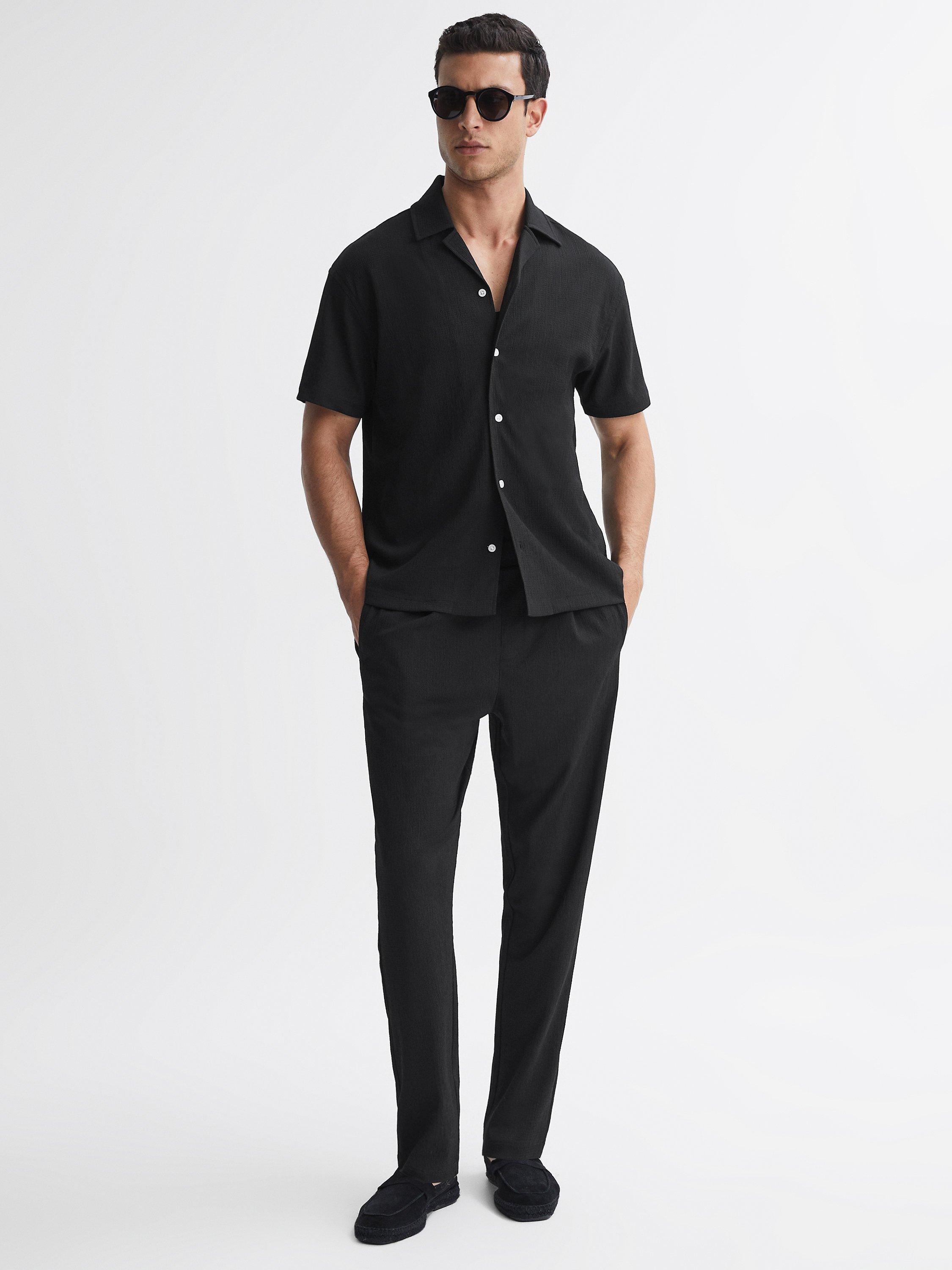 Reiss Darcy Short Sleeve Textured Shirt, Black