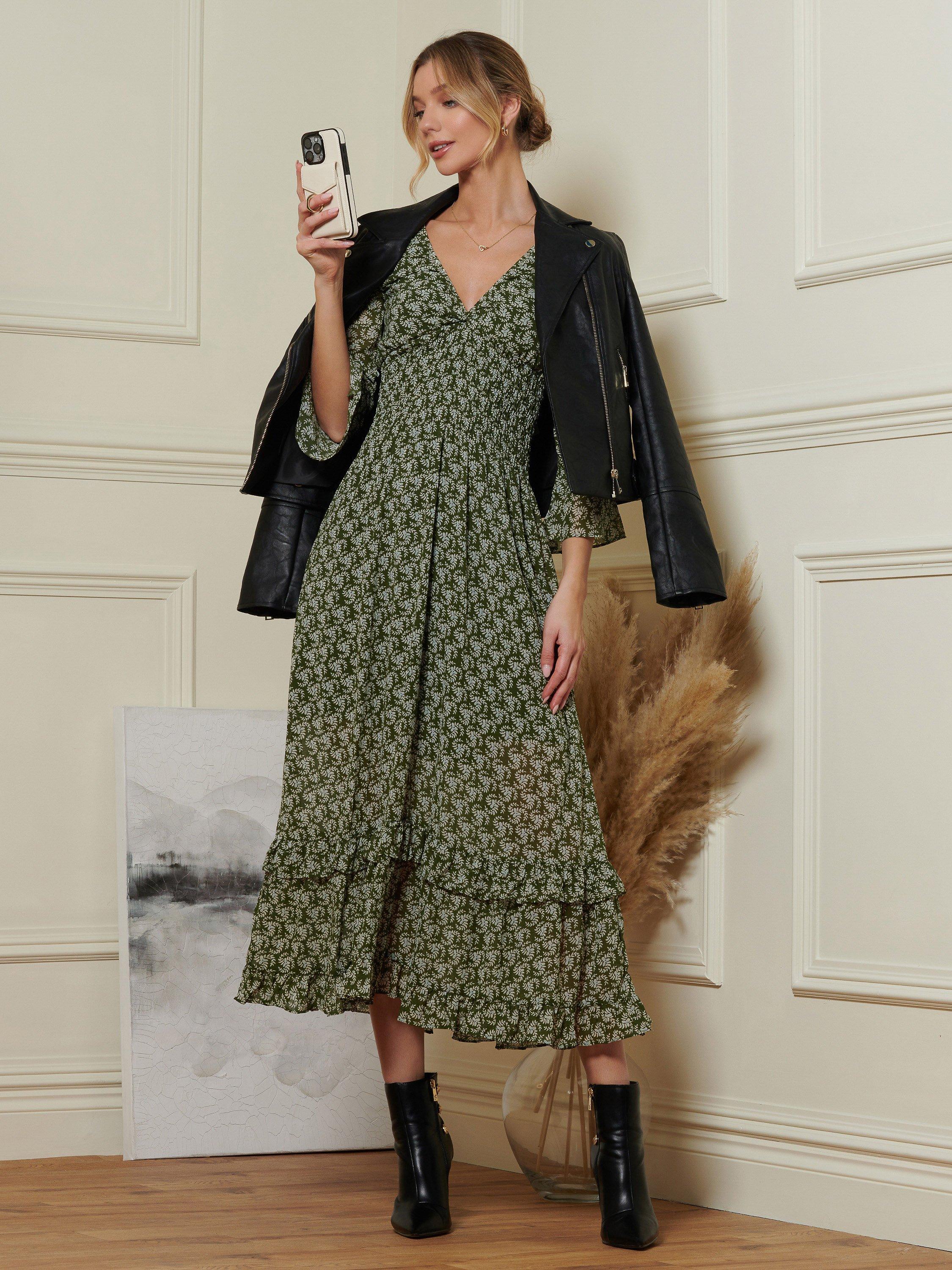 Jolie Moi Qaiya Chiffon Maxi Dress, Green/White