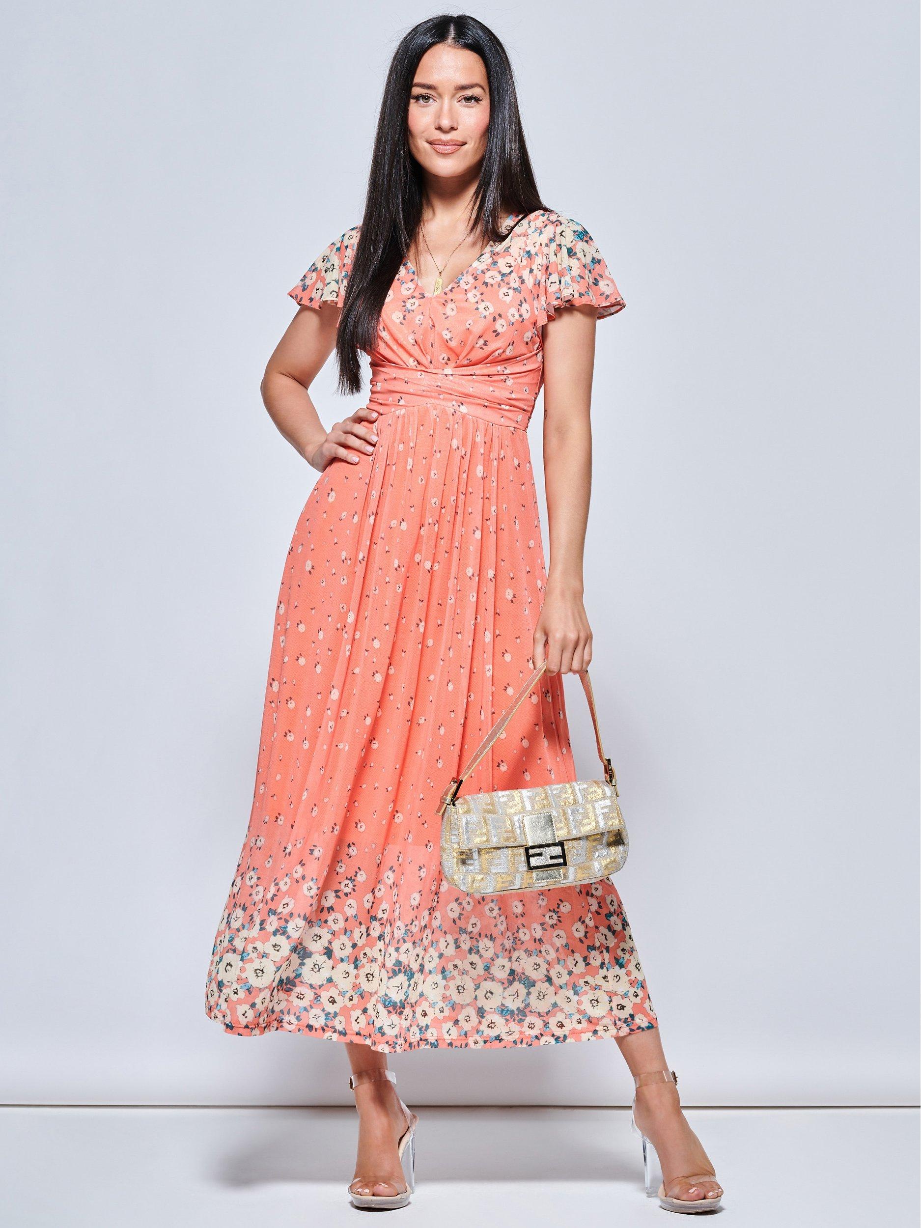 Jolie Moi Mirrored Floral Mesh Maxi Dress
