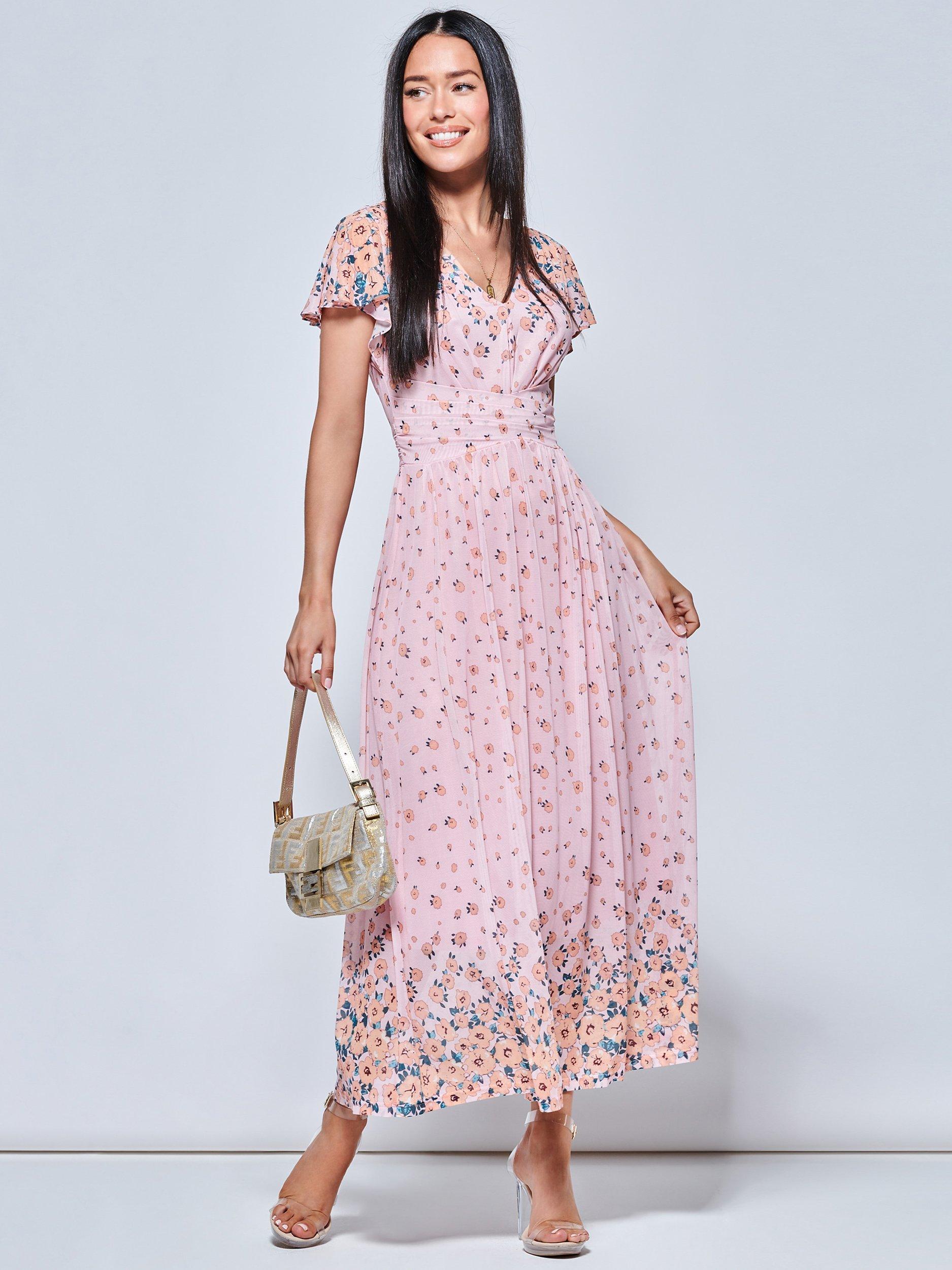 Jolie Moi Mirrored Floral Mesh Maxi Dress, Pink Multi, 8