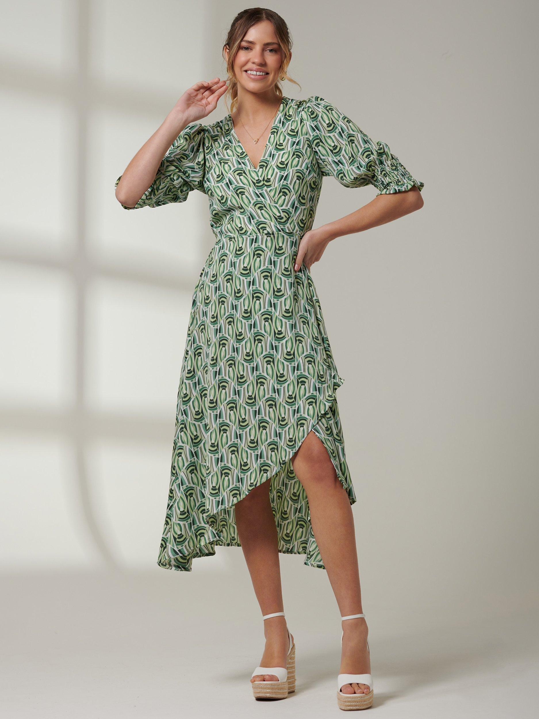 Geometric print wrap dress best sale