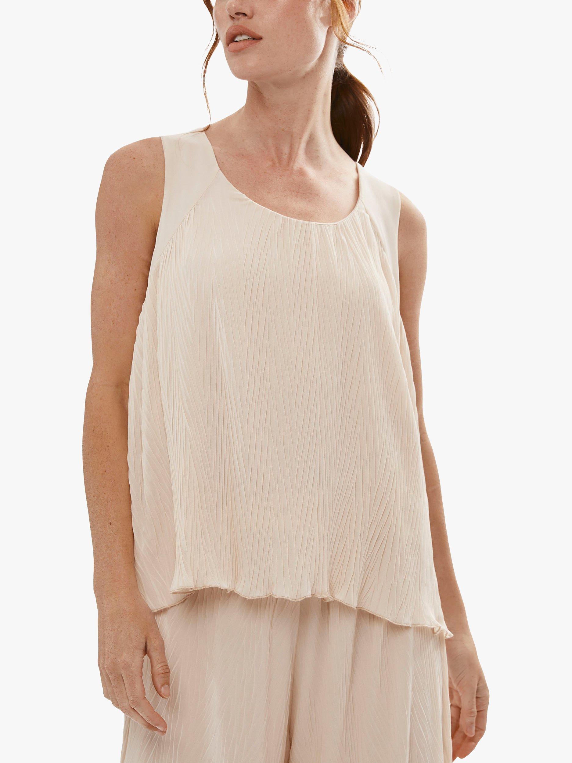 Product image 1 of 6, which shows James Lakeland Pleated Sleeveless Top, Beige, 8