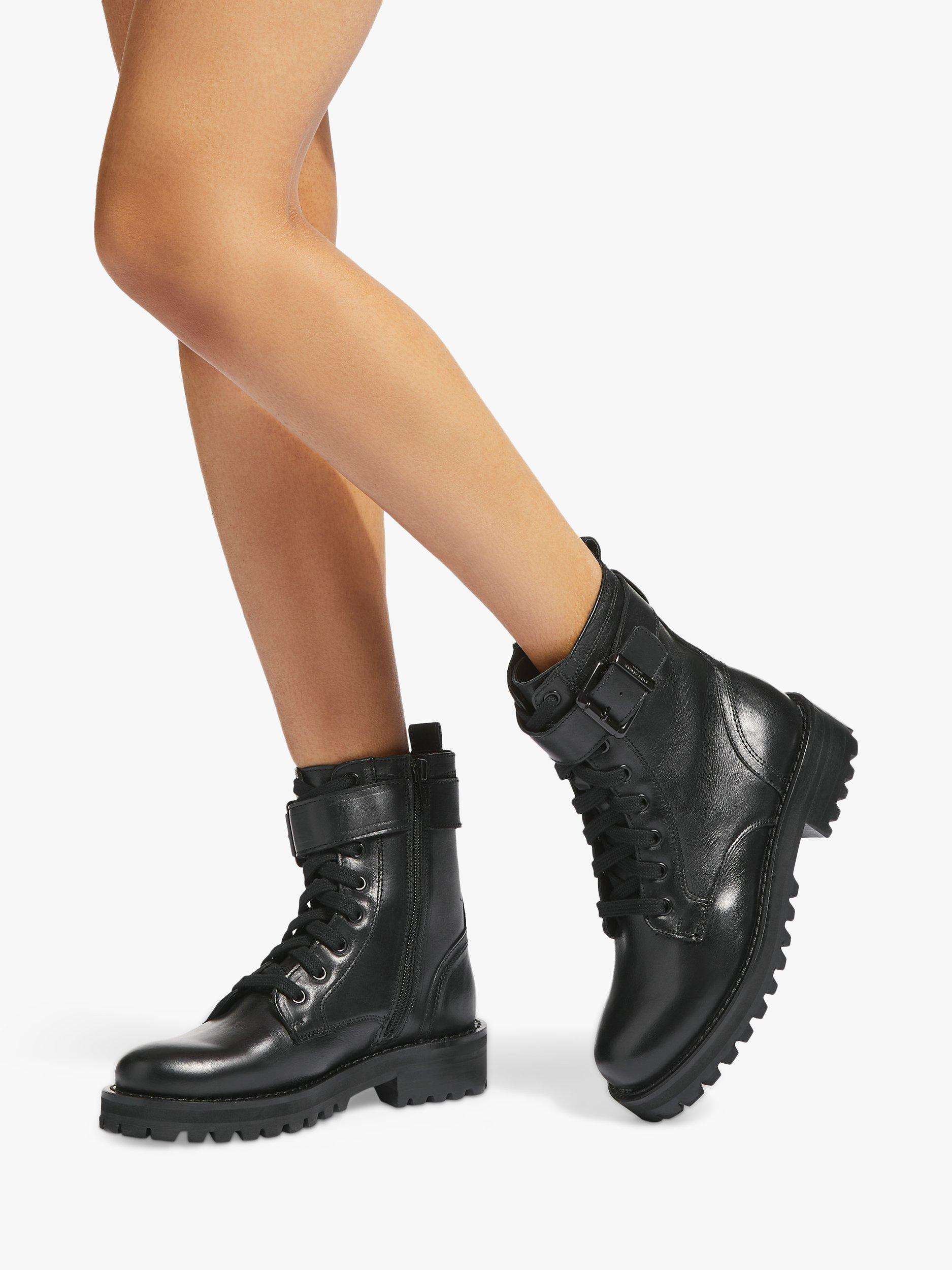 KG Kurt Geiger South Lace Up Leather Biker Boots Black