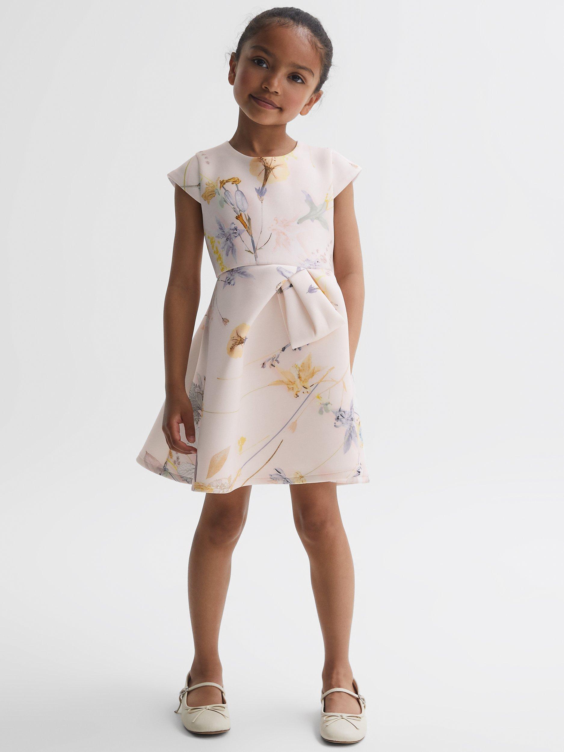 Reiss Kids' Eda Floral Print Scuba Dress, Pink