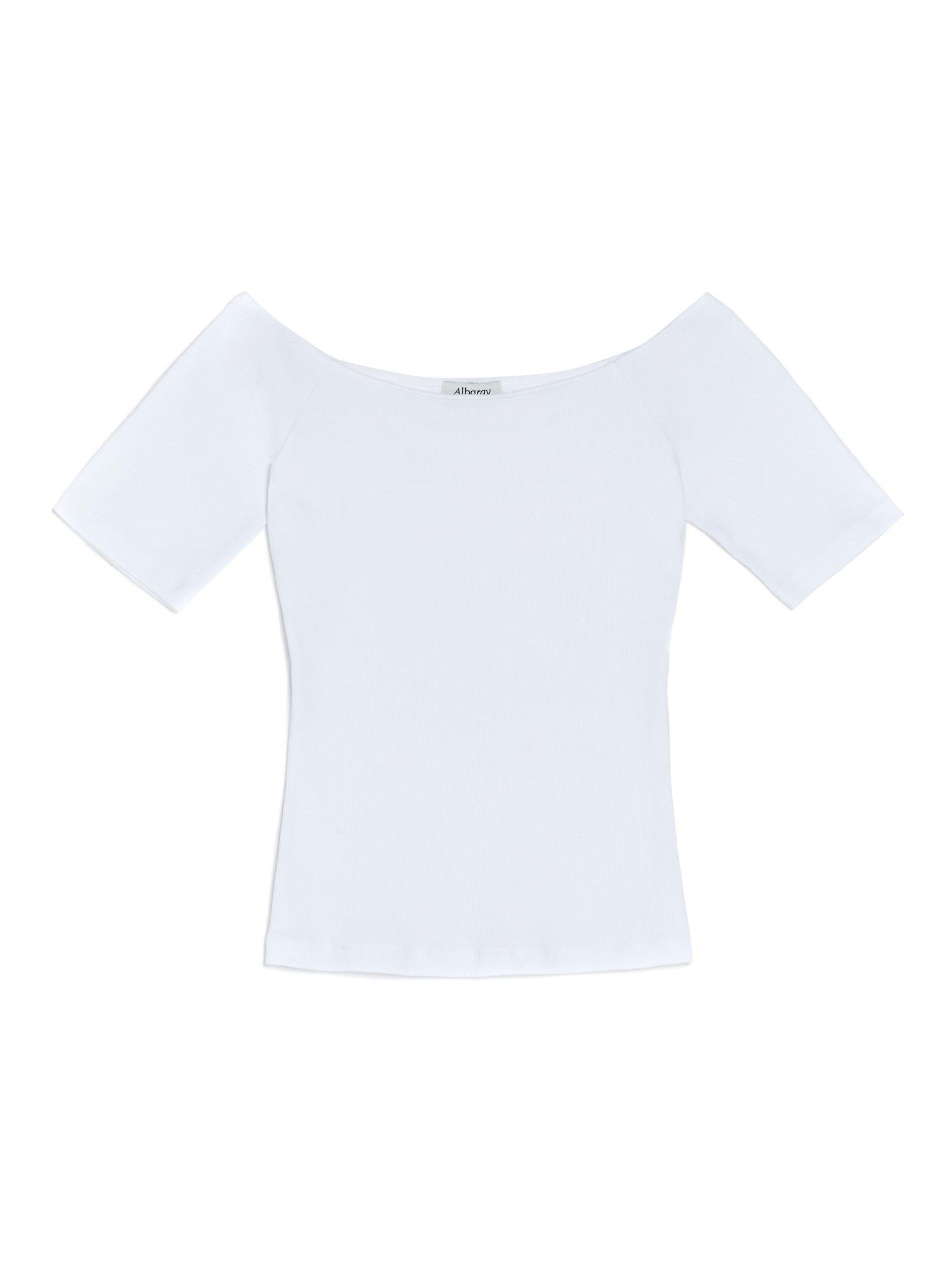 Product image 4 of 4, which shows Albaray Bardot Ribbed Jersey Top, White, 16