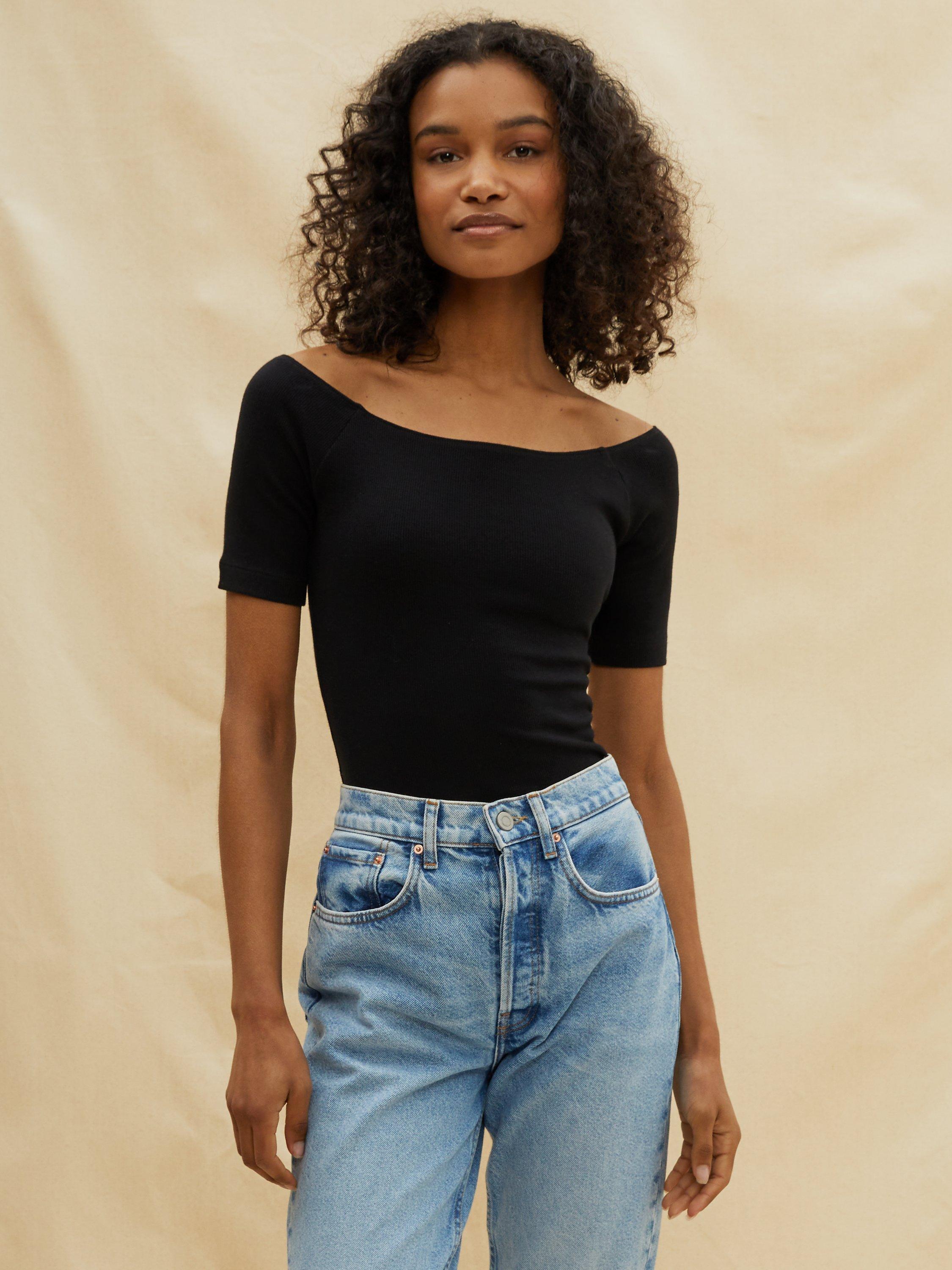 Product image 1 of 4, which shows Albaray Bardot Ribbed Jersey Top, Black, 10