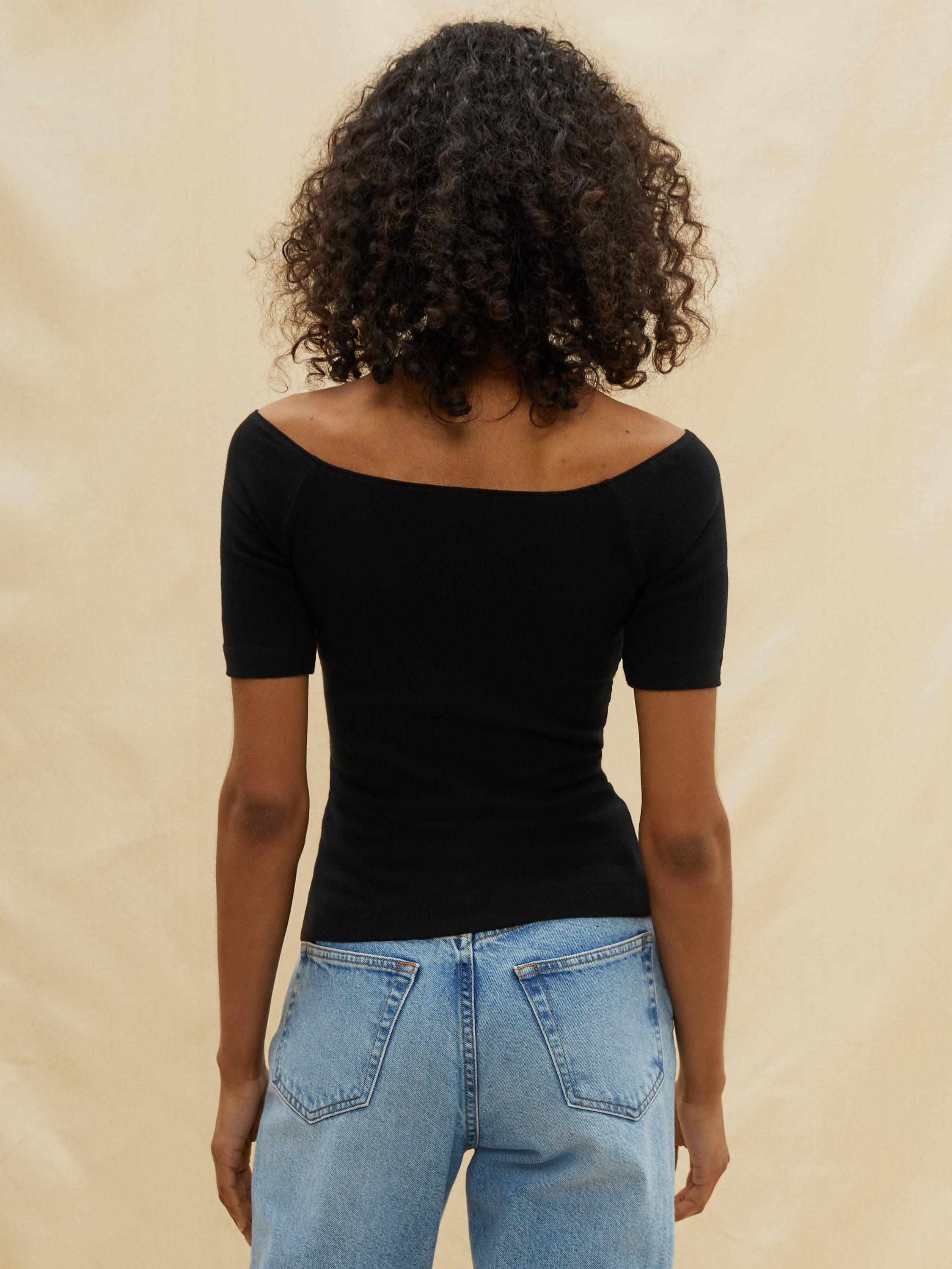 Product image 2 of 4, which shows Albaray Bardot Ribbed Jersey Top, Black, 10