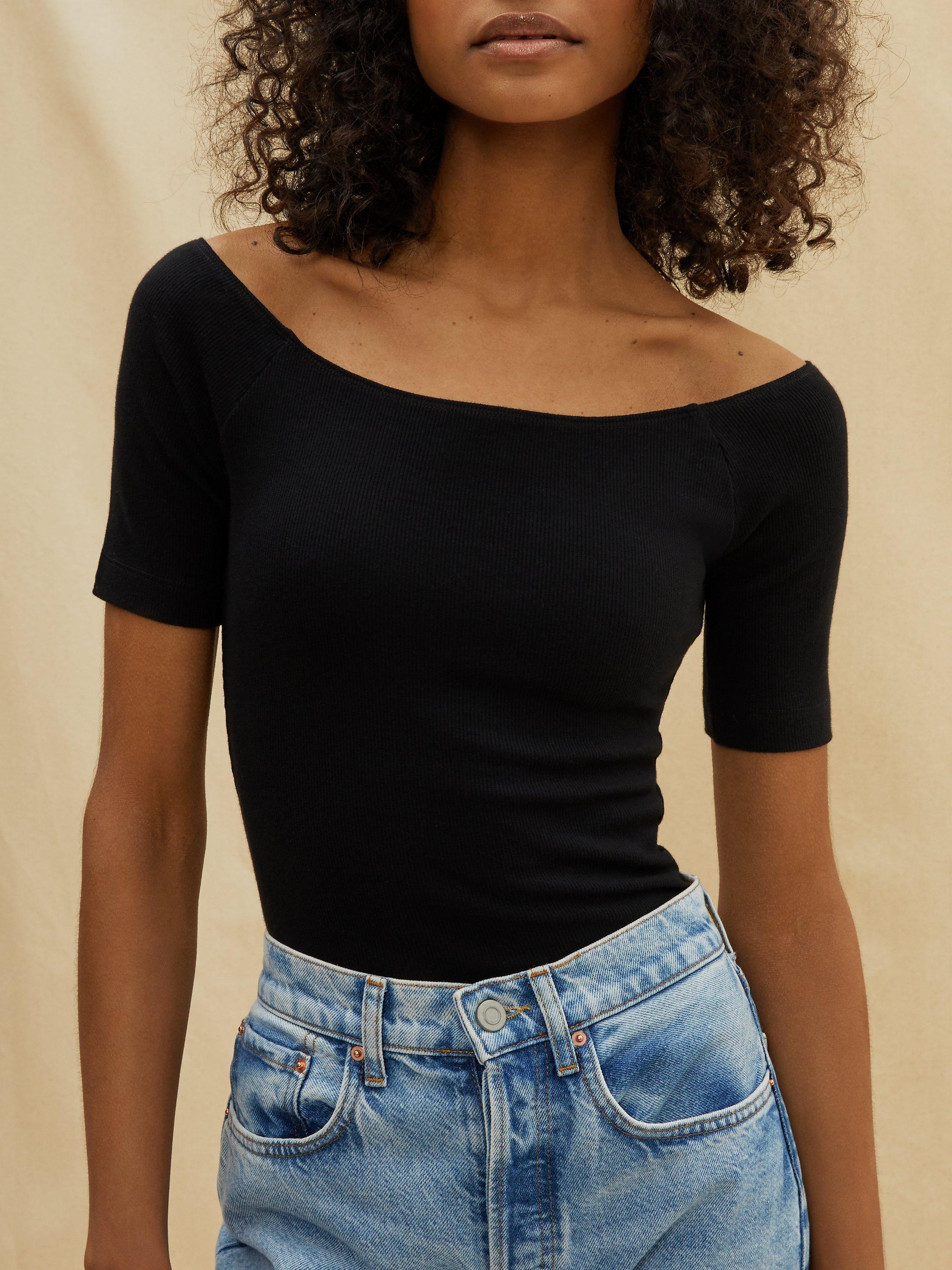 Product image 3 of 4, which shows Albaray Bardot Ribbed Jersey Top, Black, 10
