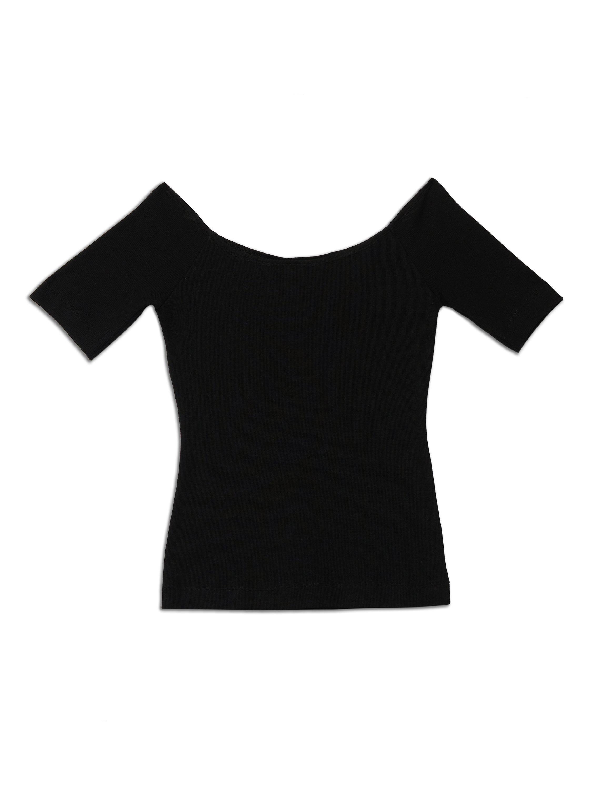 Product image 4 of 4, which shows Albaray Bardot Ribbed Jersey Top, Black, 10