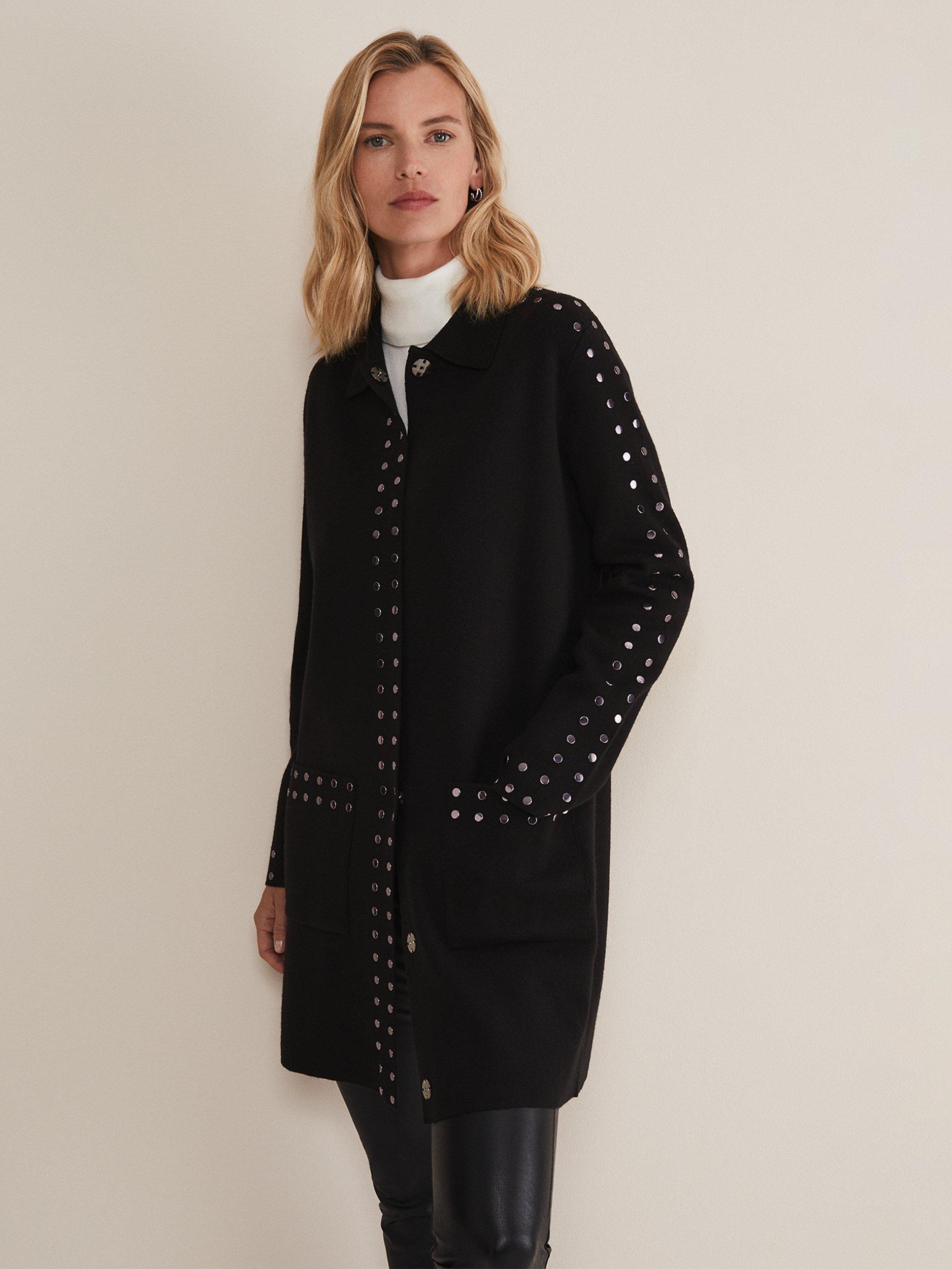 Phase Eight Cassidy Studded Wool Blend Shacket Black