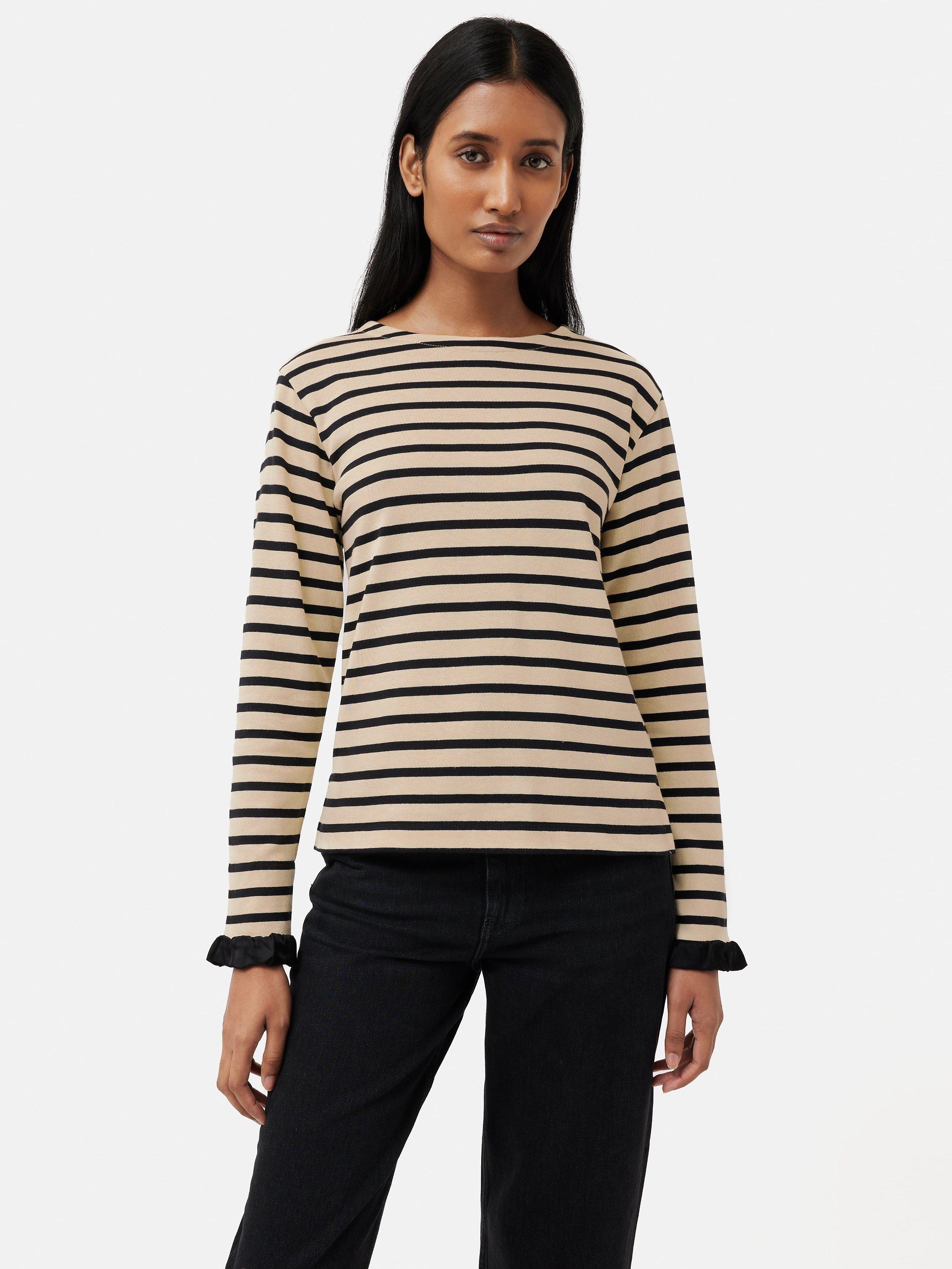 Jigsaw Satin Cuff Breton Top, Black/Ivory