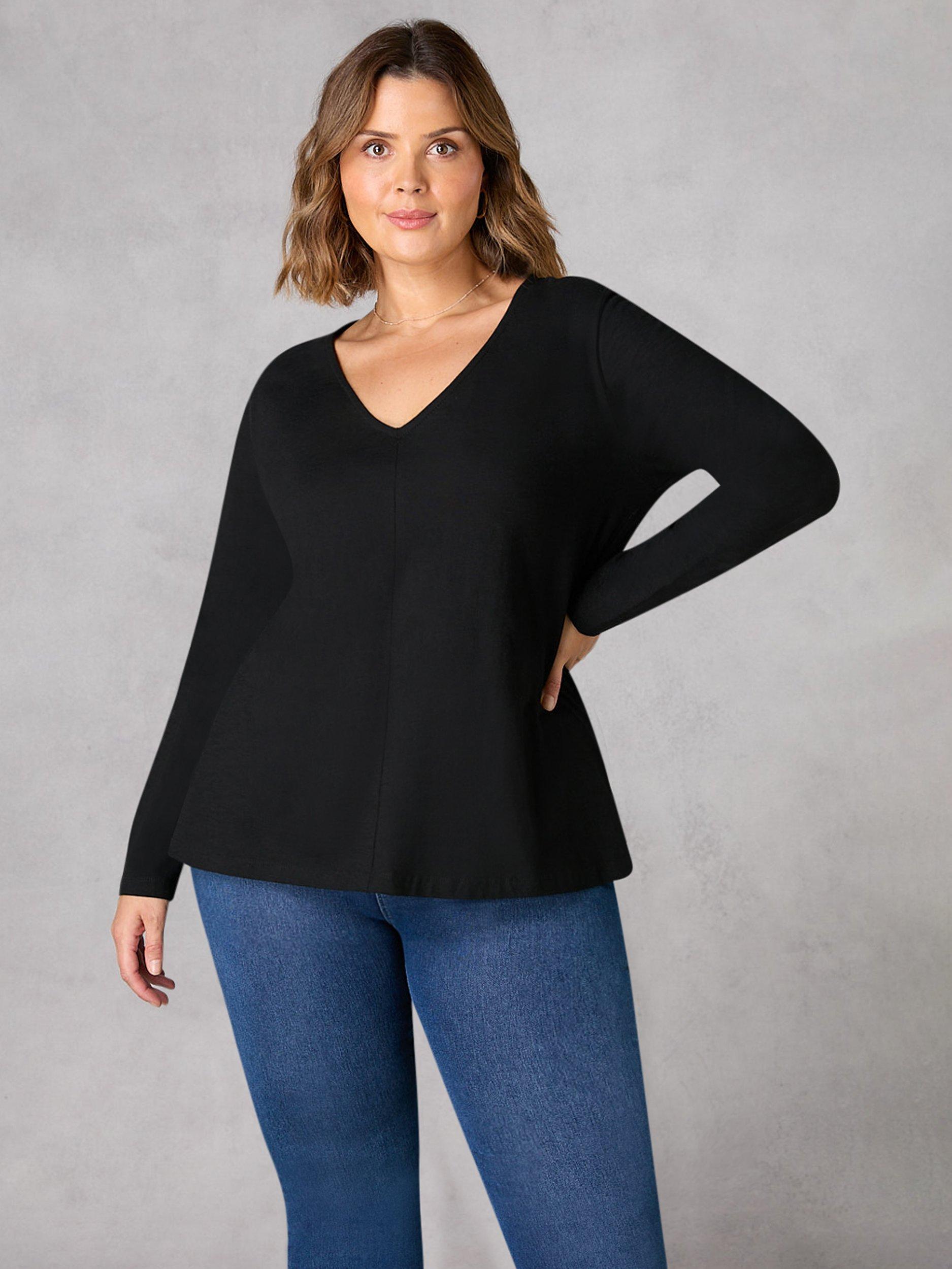 Live Unlimited Curve Cotton Slub V Neck Long Sleeve T-Shirt