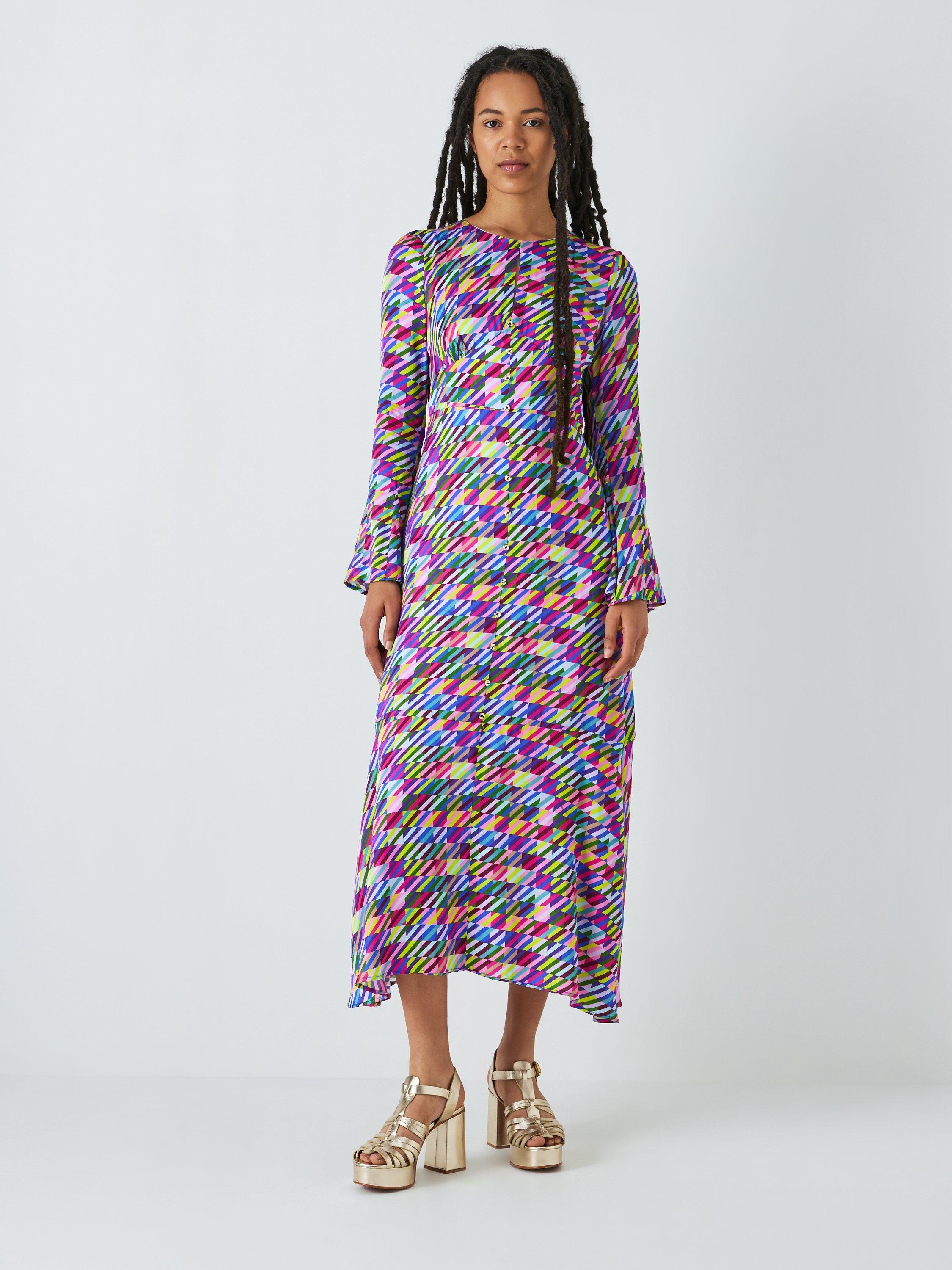 Olivia Rubin Aline Check Flared Sleeve Satin Midi Dress, Multi