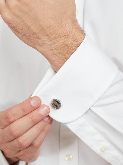 Simon Carter Deco Curve Mother Of Pearl Cufflinks, Grey Silver - view 2, Grey Silver