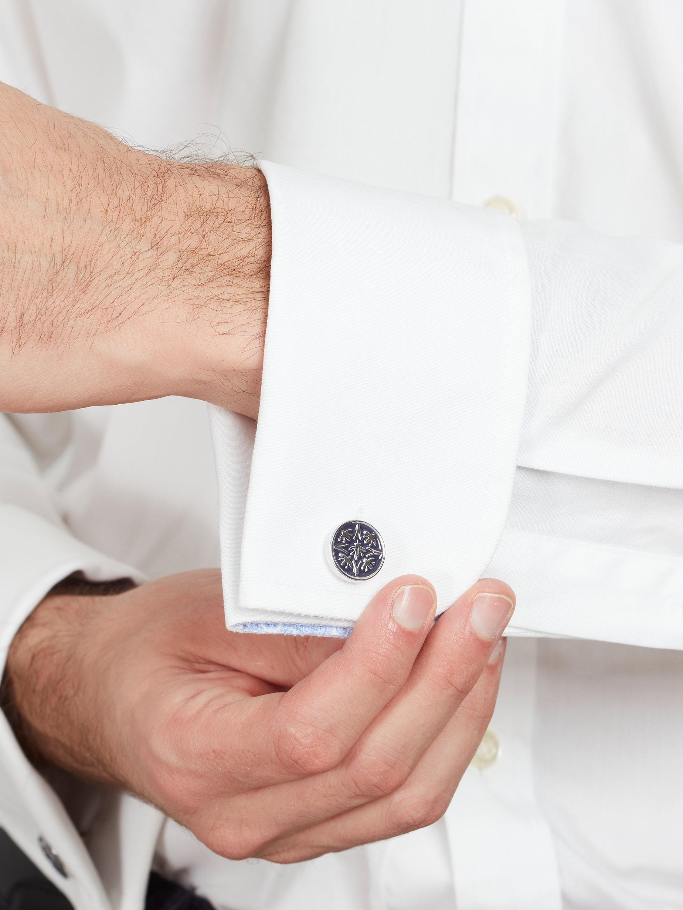 Product image 2 of 4, which shows Simon Carter Bouquet Enamel Cufflinks, Navy/Silver, Blue