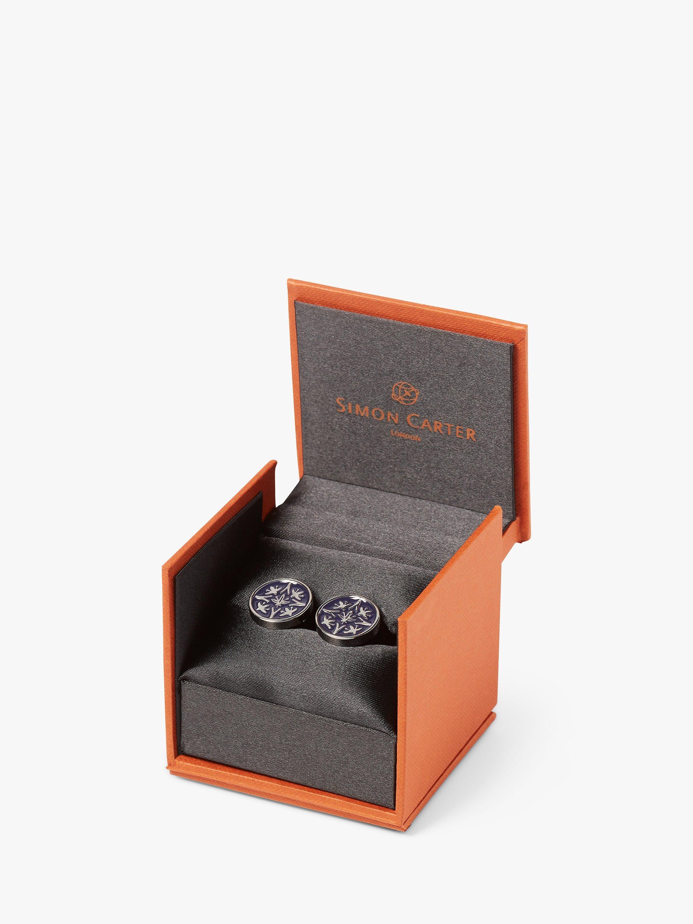 Product image 3 of 4, which shows Simon Carter Bouquet Enamel Cufflinks, Navy/Silver, Blue