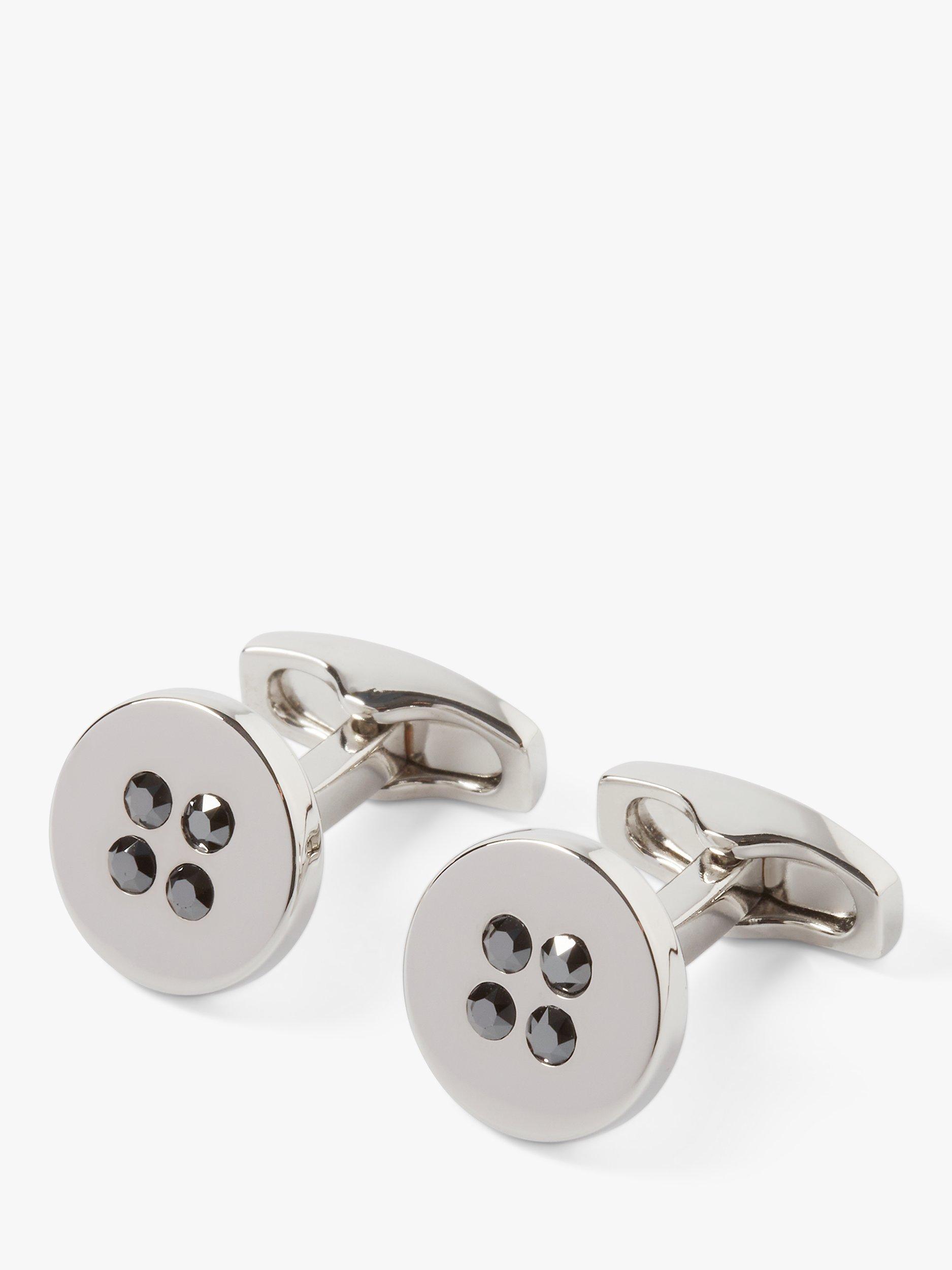 Simon Carter Jet Hematite Crystal Button Cufflinks, Grey Silver