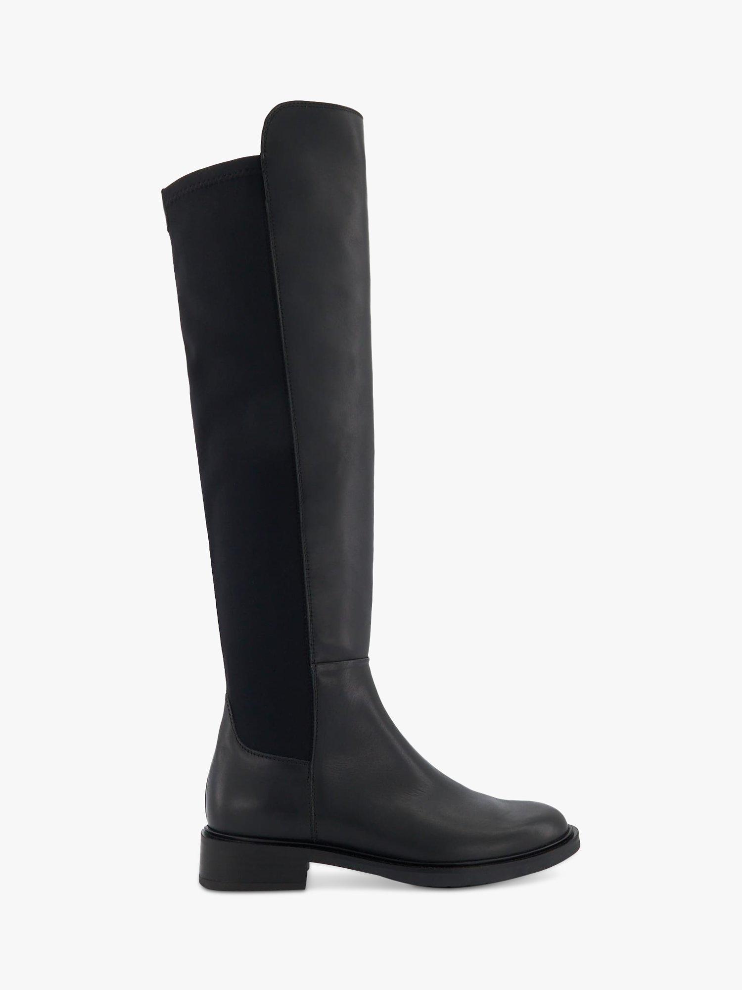 Dune Text Leather Knee High Boots, Black