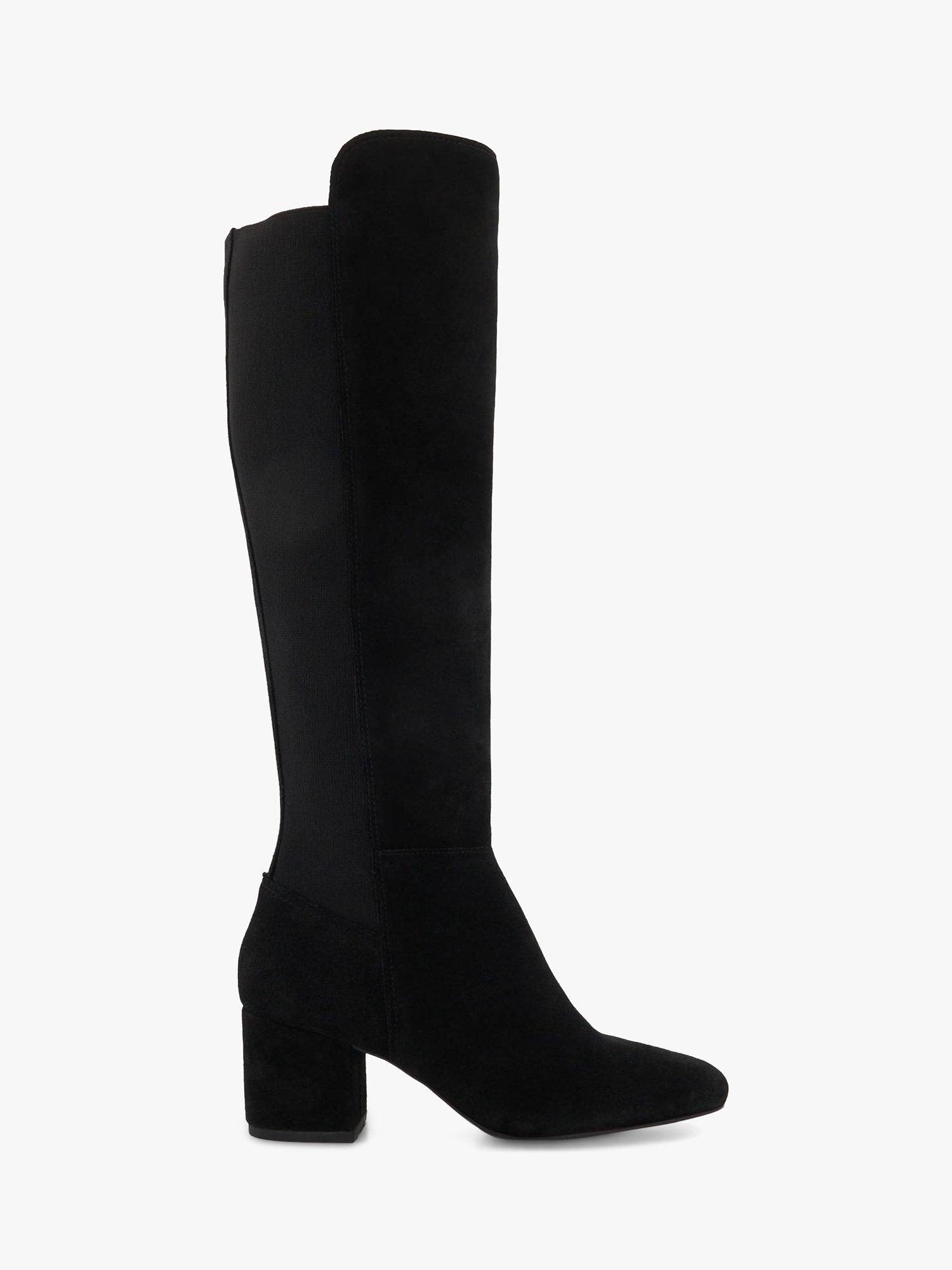 Dune Theme Suede Knee Boots, Black