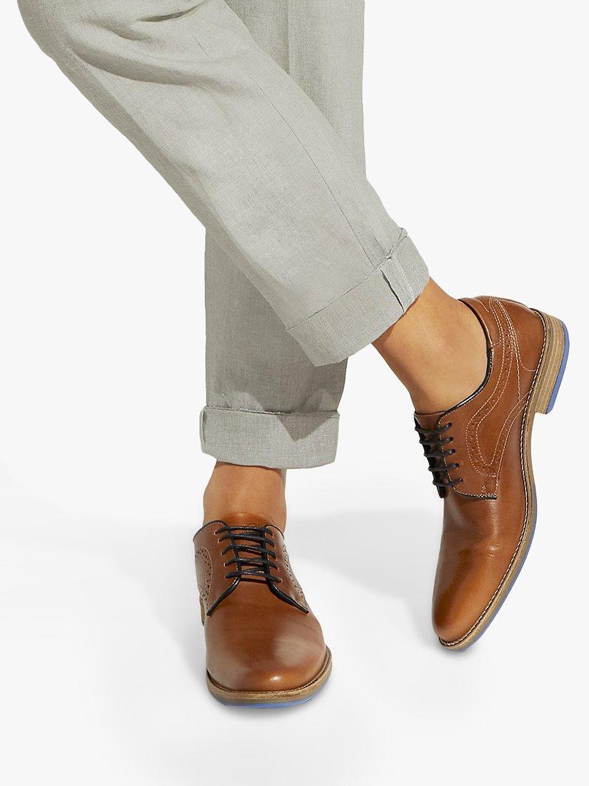 Dune Wide Fit Bintom Leather Stitch Detail Derby Shoes, Tan, EU40